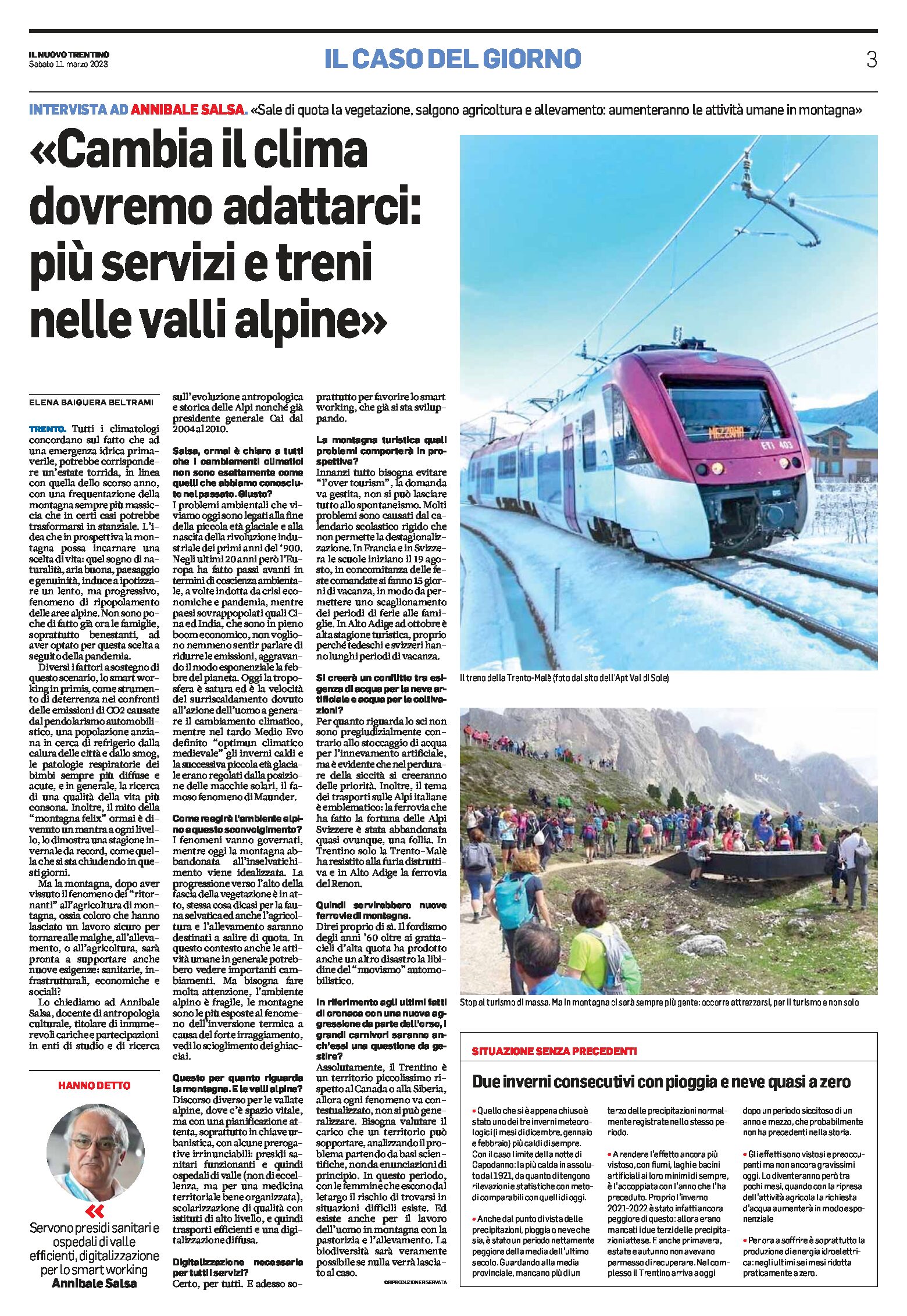 Clima: “dovremo adattarci, più servizi e treni nelle valli alpine”. Intervista ad Annibale Salsa
