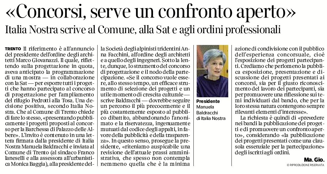 Concorsi: Italia Nostra scrive a Comune, Sat e ordini professionali “serve promuovere un confronto aperto”