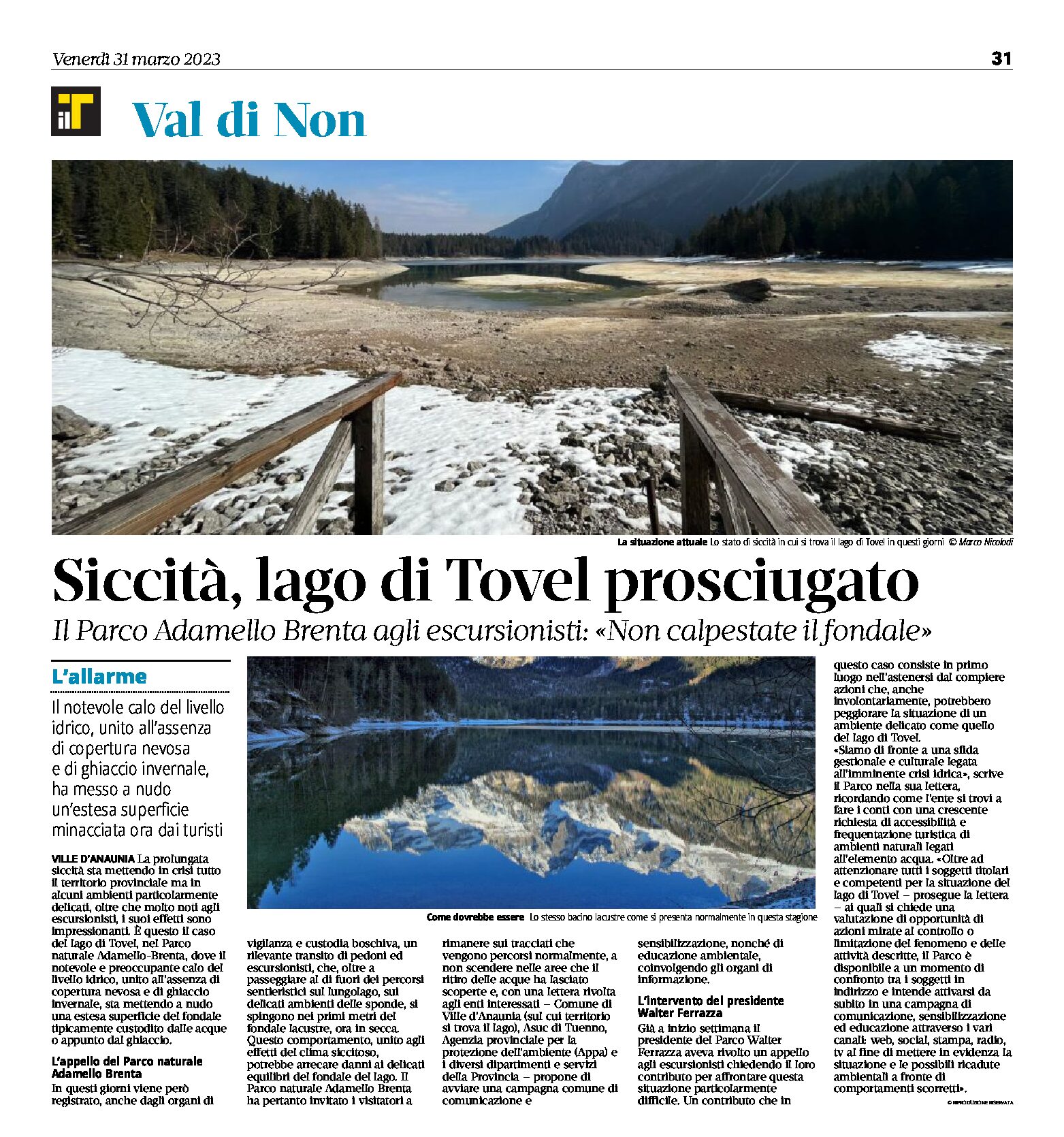 Lago di Tovel: appello del Parco agli escursionisti “non calpestate il fondale”