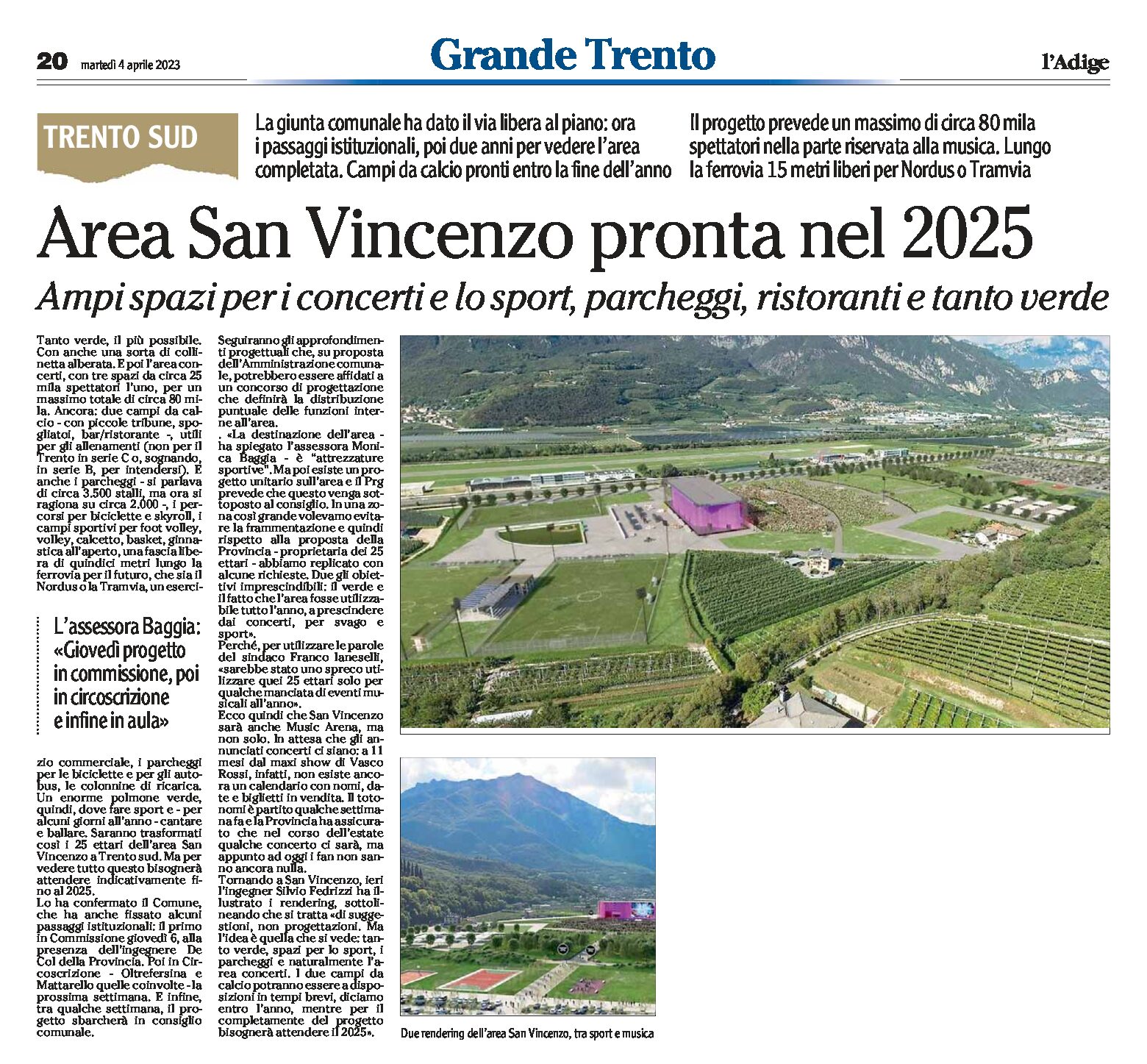 Trento sud, area San Vincenzo: pronta nel 2025. Concerti, sport, parcheggi, ristoranti, verde
