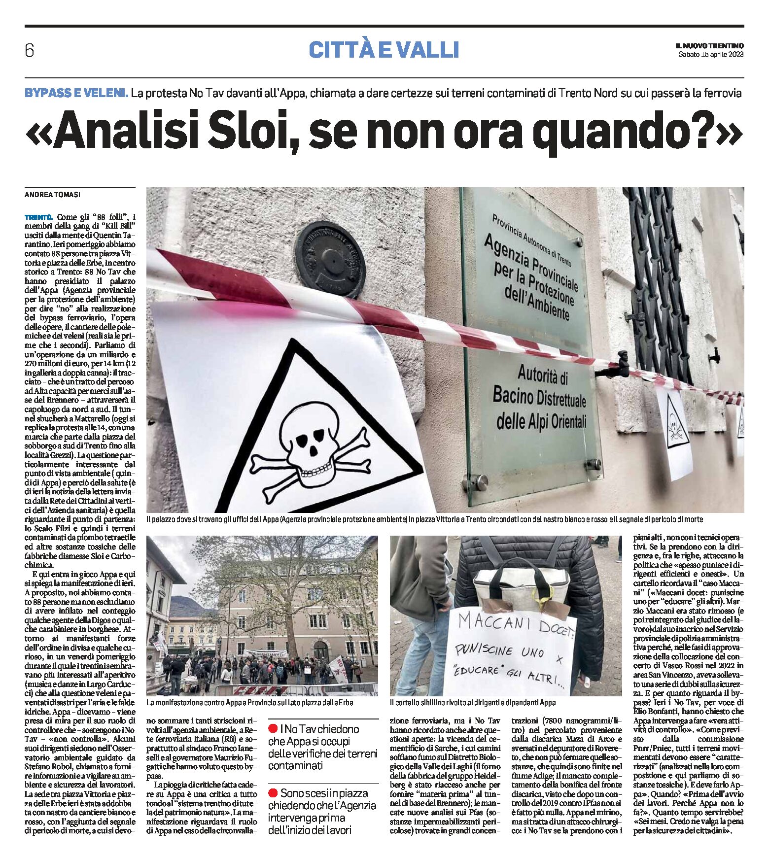Trento, bypass e veleni: “analisi Sloi, se non ora quando?” Protesta No Tav davanti all’Appa
