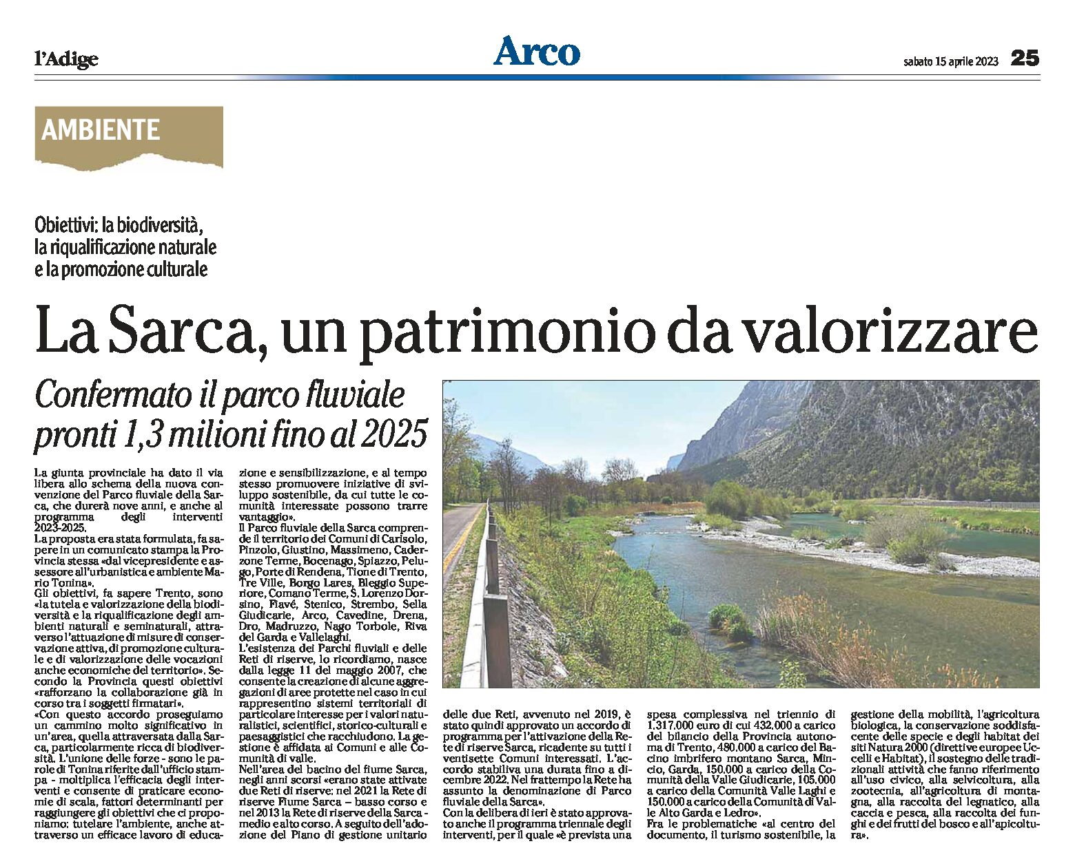 La Sarca: un patrimonio da valorizzare. Confermato il parco fluviale