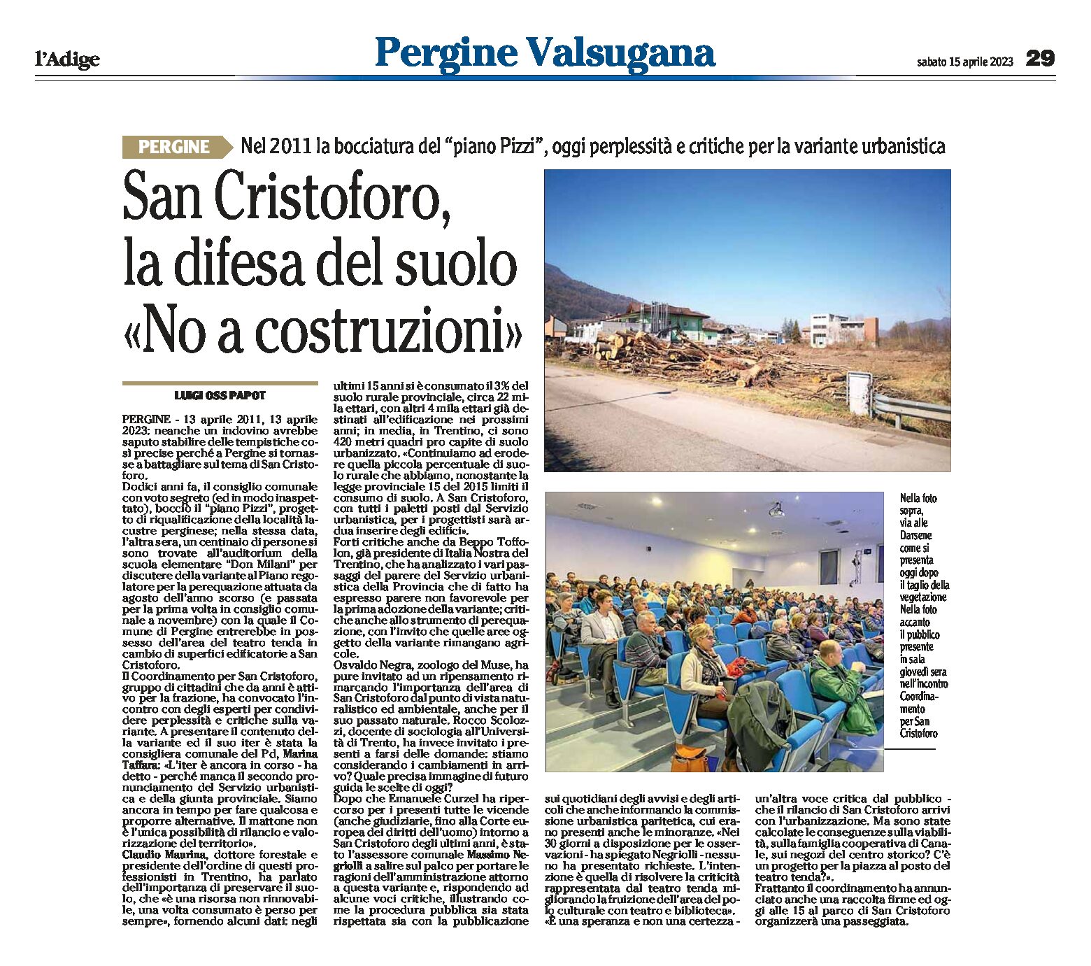 San Cristoforo: la difesa del suolo “no a costruzioni”