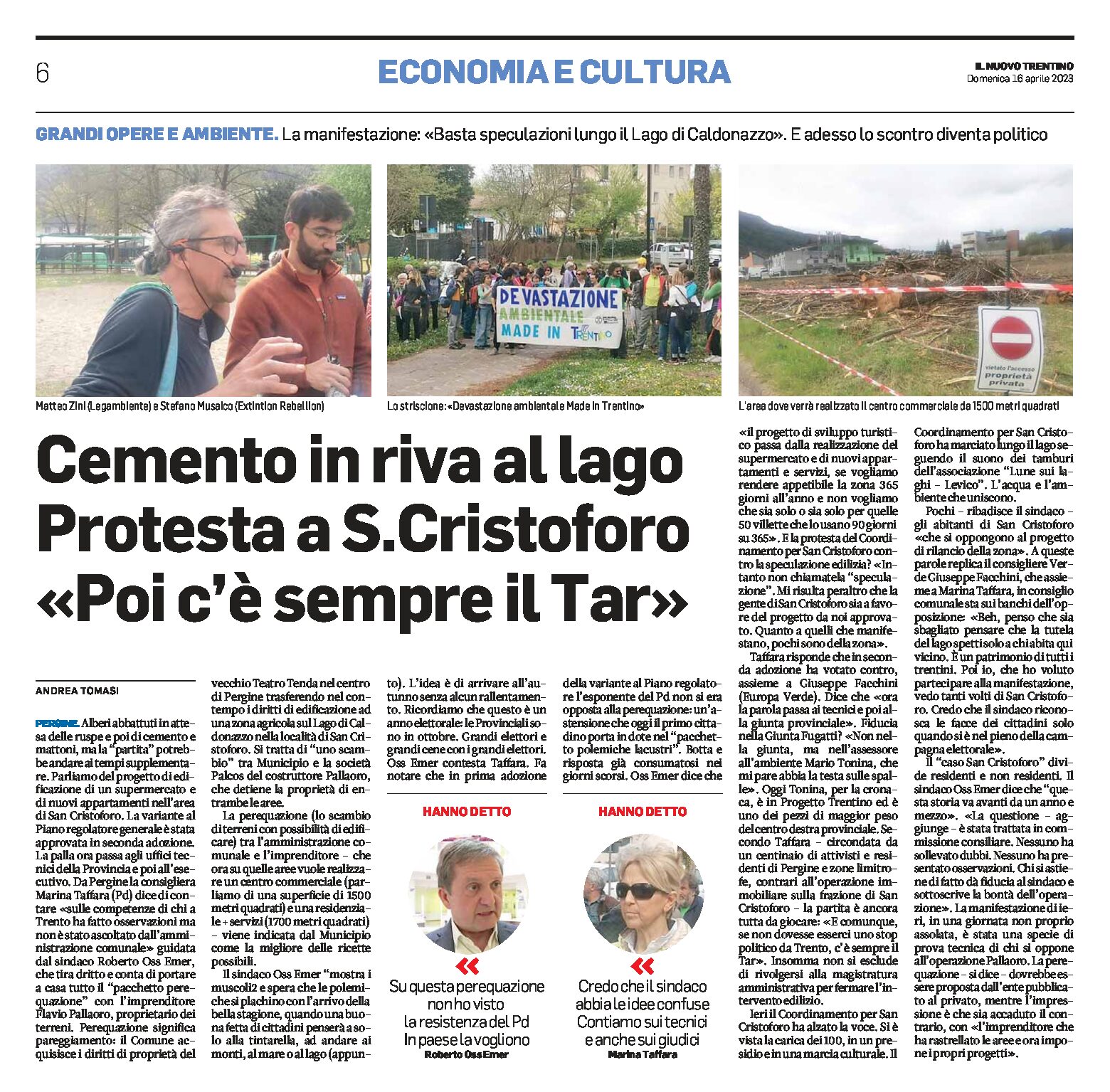 San Cristoforo, protesta: cemento in riva al lago