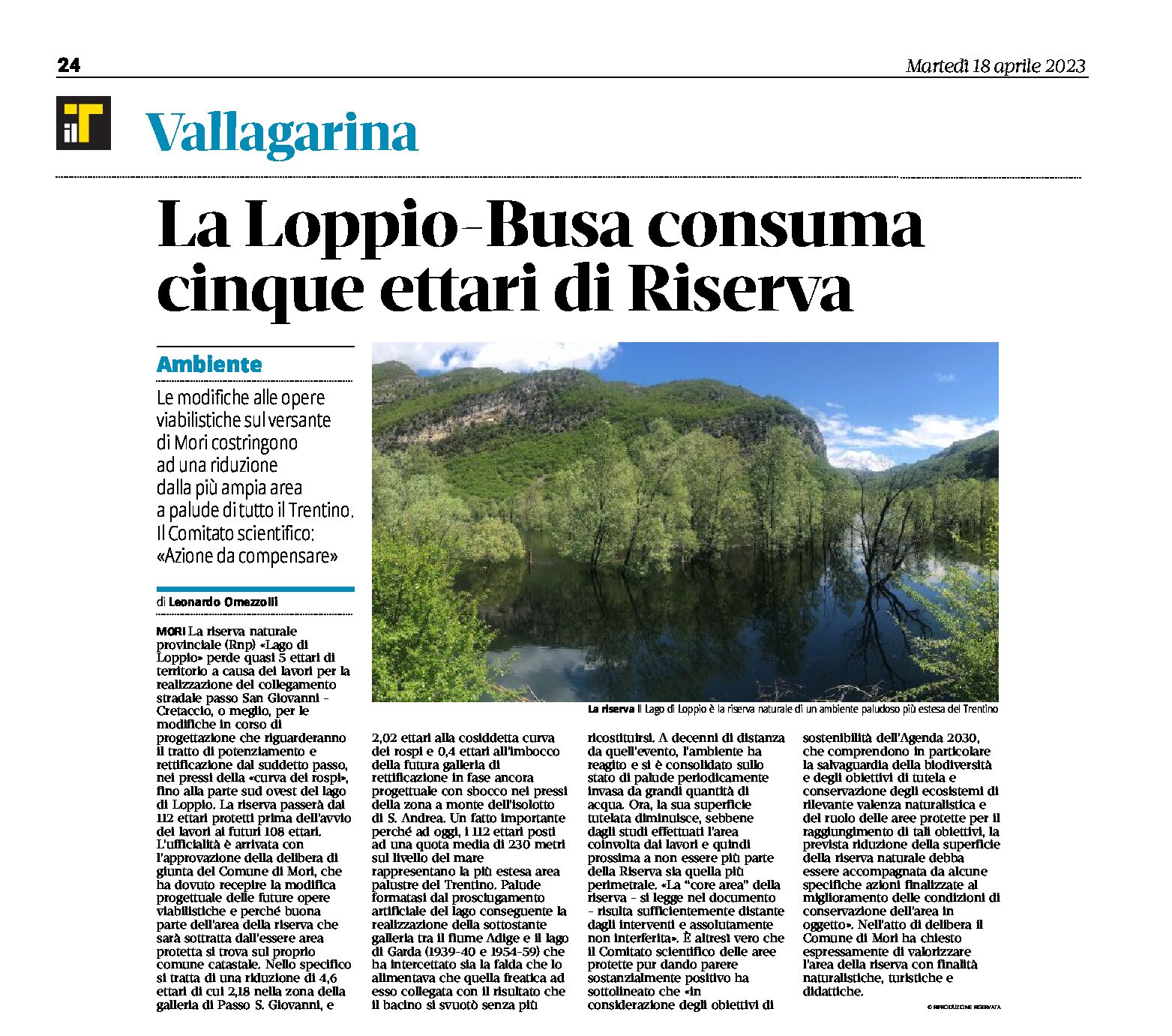 Vallagarina, ambiente: la Loppio-Busa consuma cinque ettari di Riserva