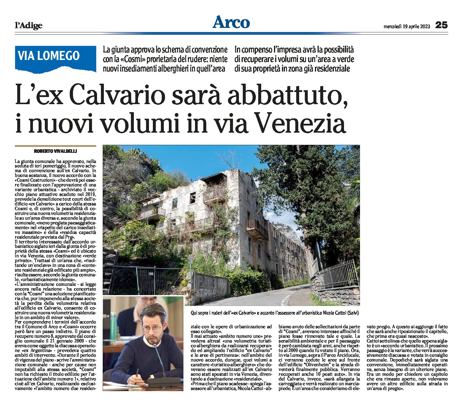 Arco, ex Calvario: sarà abbattuto, i nuovi volumi in via Venezia
