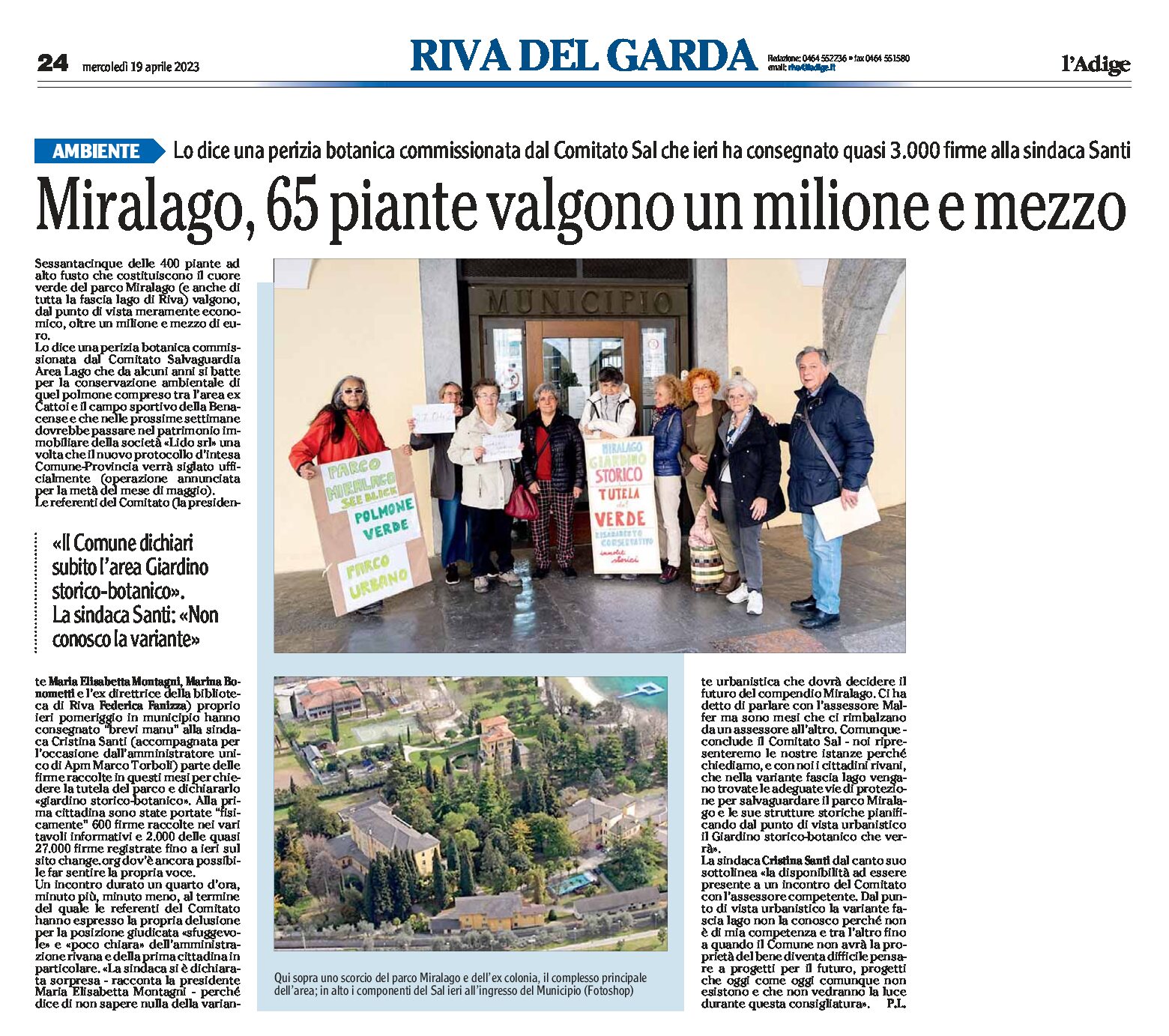 Riva, Miralago: ieri il Comitato Sal ha consegnato alla sindaca Santi quasi 3mila firme