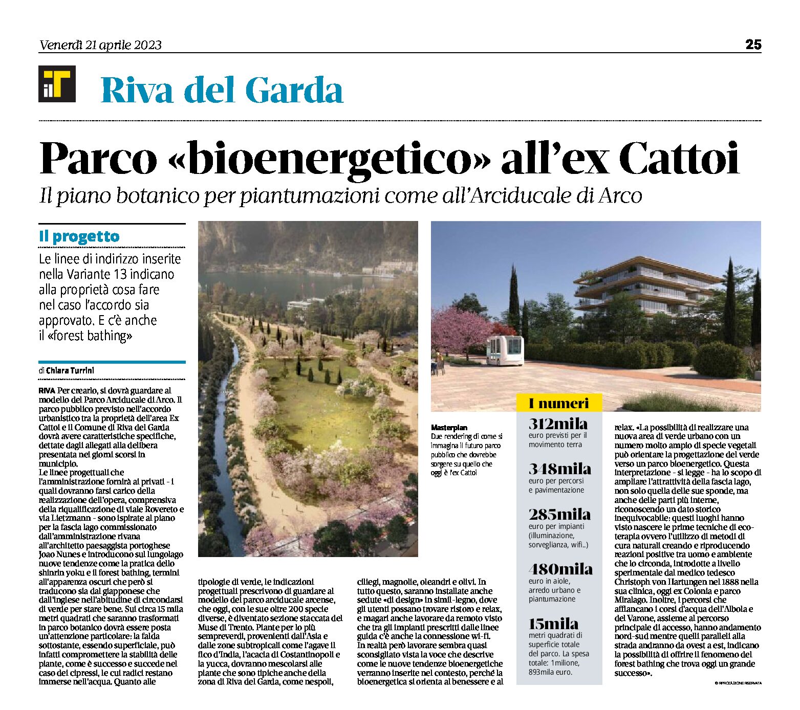 Riva, ex Cattoi: parco “bioenergetico”. Il piano botanico per piantumazioni come all’Arciducale di Arco