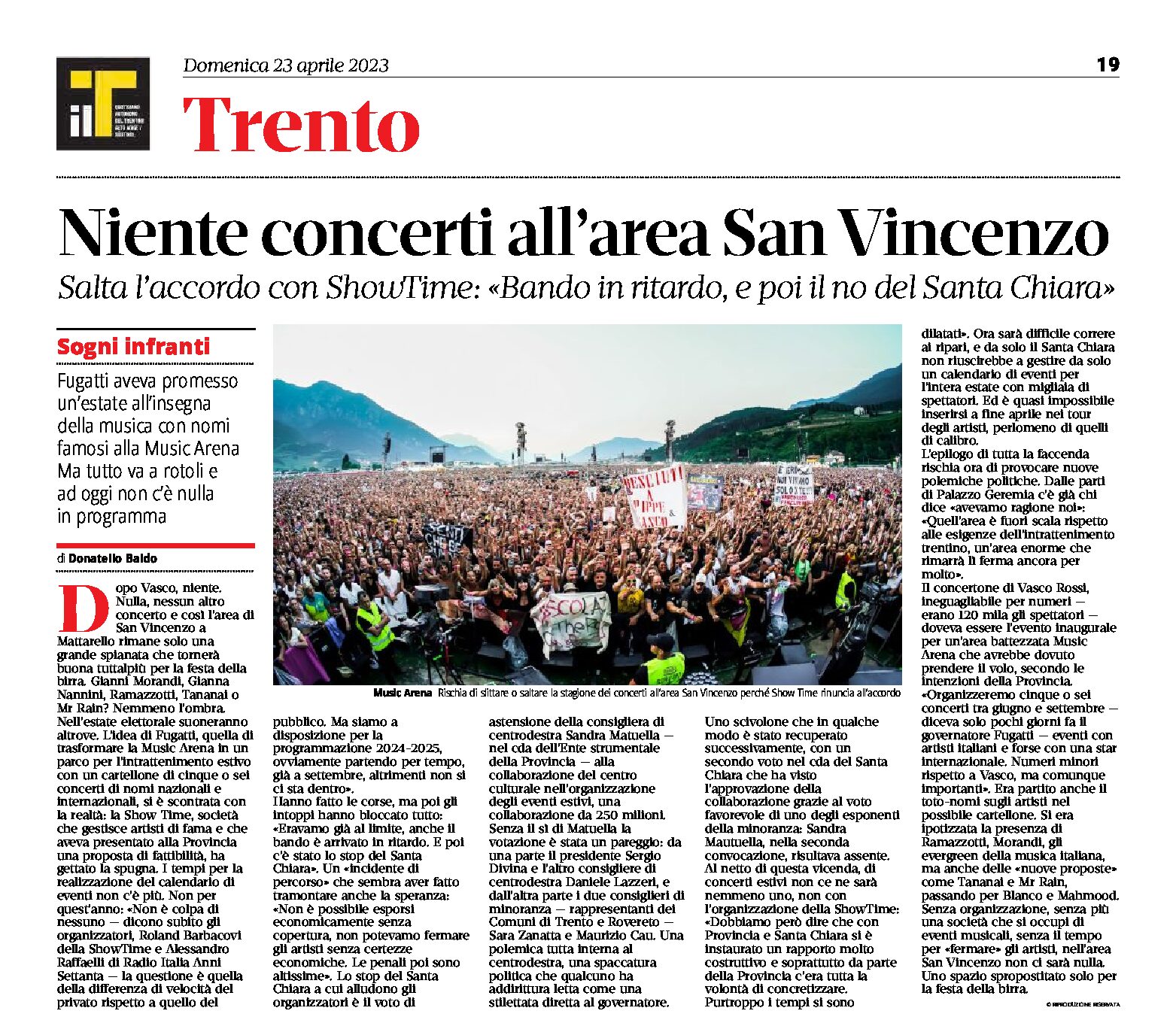 Trento: niente concerti all’area San Vincenzo. Salta l’accordo con ShowTime