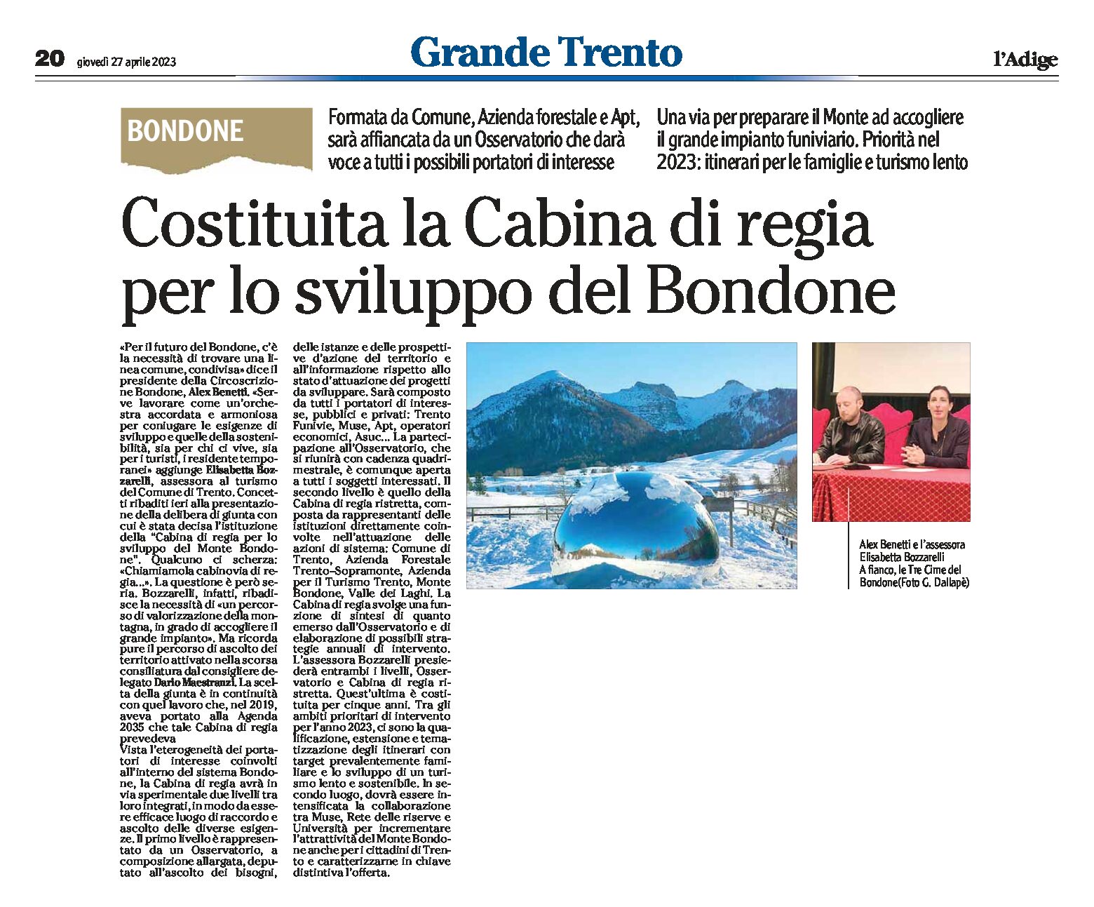 Trento: costituita la Cabina di regia per lo sviluppo del Monte Bondone