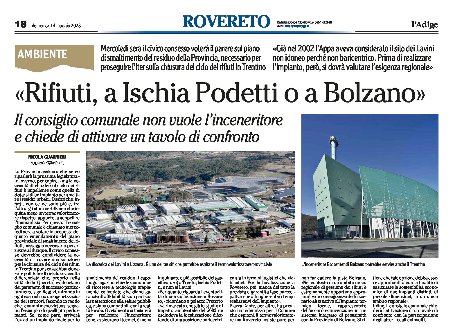 Rovereto, rifiuti: a Ischia Podetti o a Bolzano