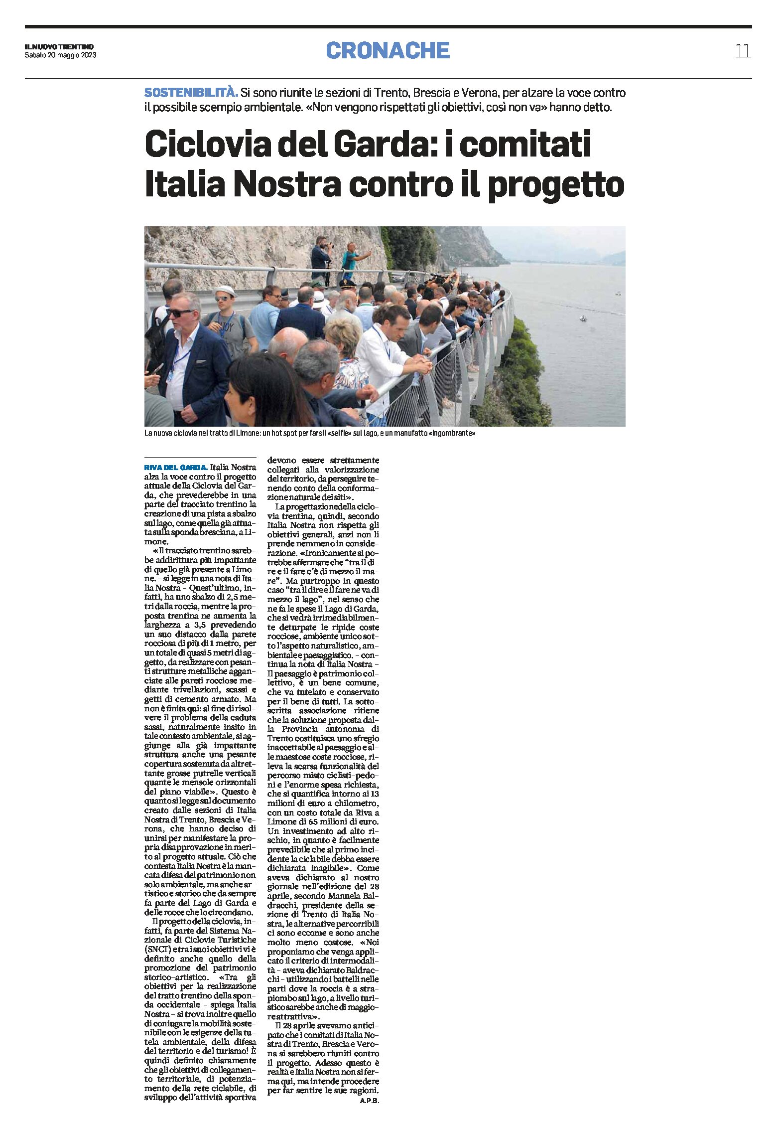Ciclovia del Garda: i comitati di Italia Nostra (Trento, Brescia e Verona) contro il progetto