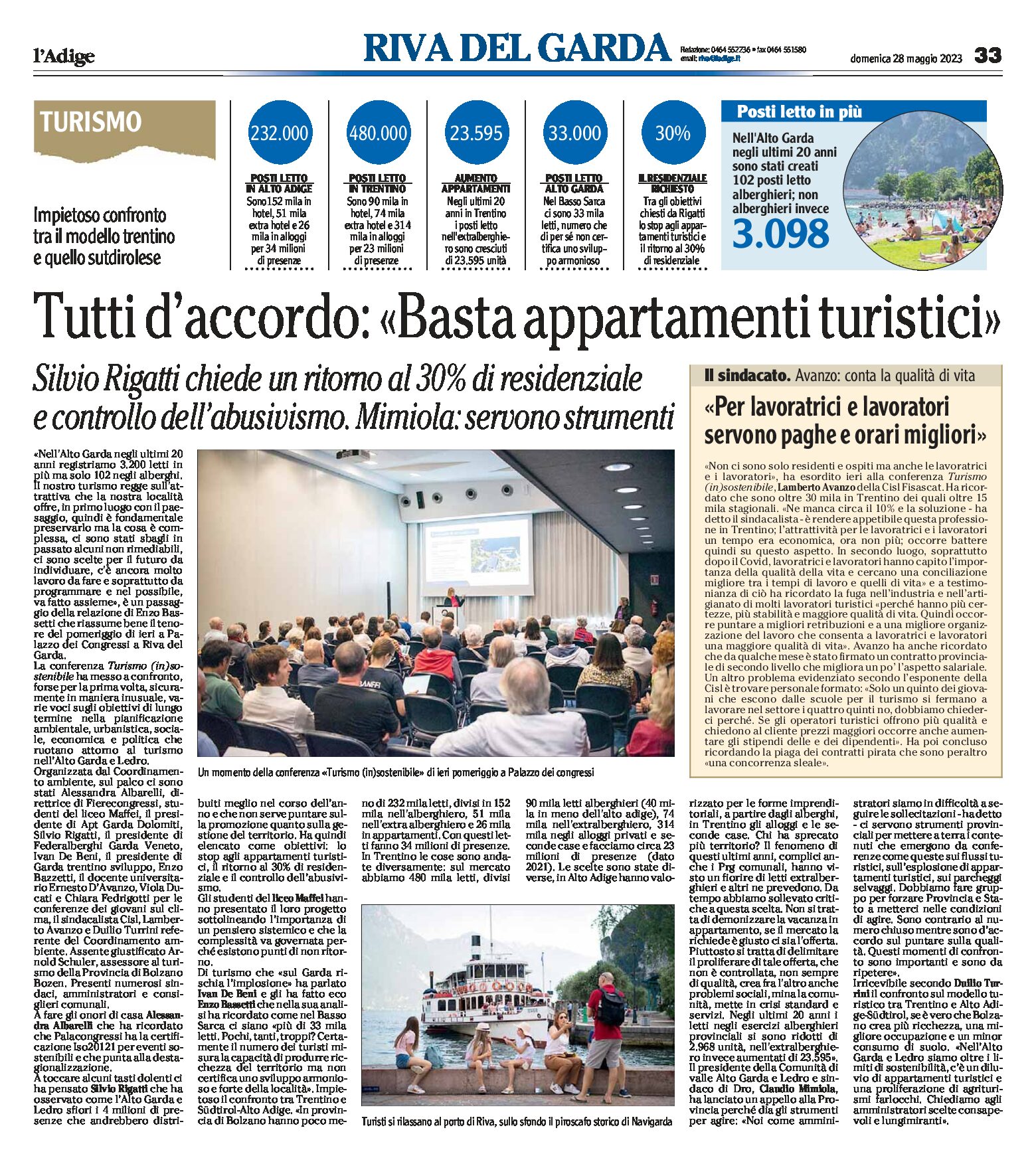 Alto Garda: a Riva, Conferenza “Turismo (in)sostenibile”, basta appartamenti turistici