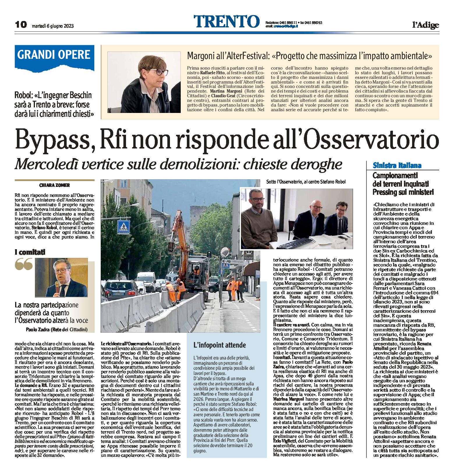 Trento, bypass: Rfi non risponde all’Osservatorio