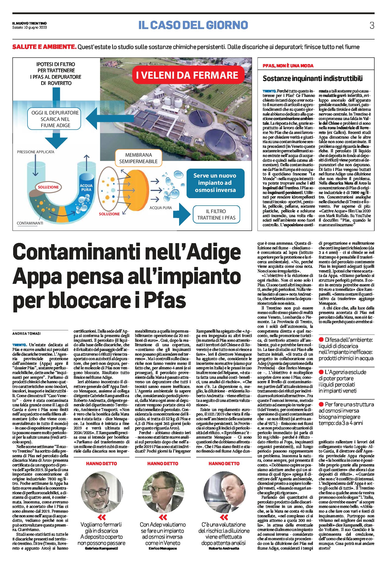 Contaminanti nell’Adige: Appa pensa all’impianto per bloccare i Pfas
