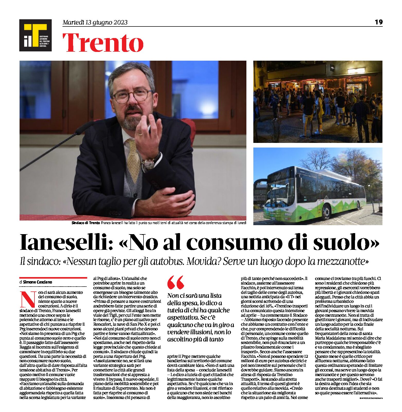 Trento, Intervista al sindaco Ianeselli: no al consumo di suolo