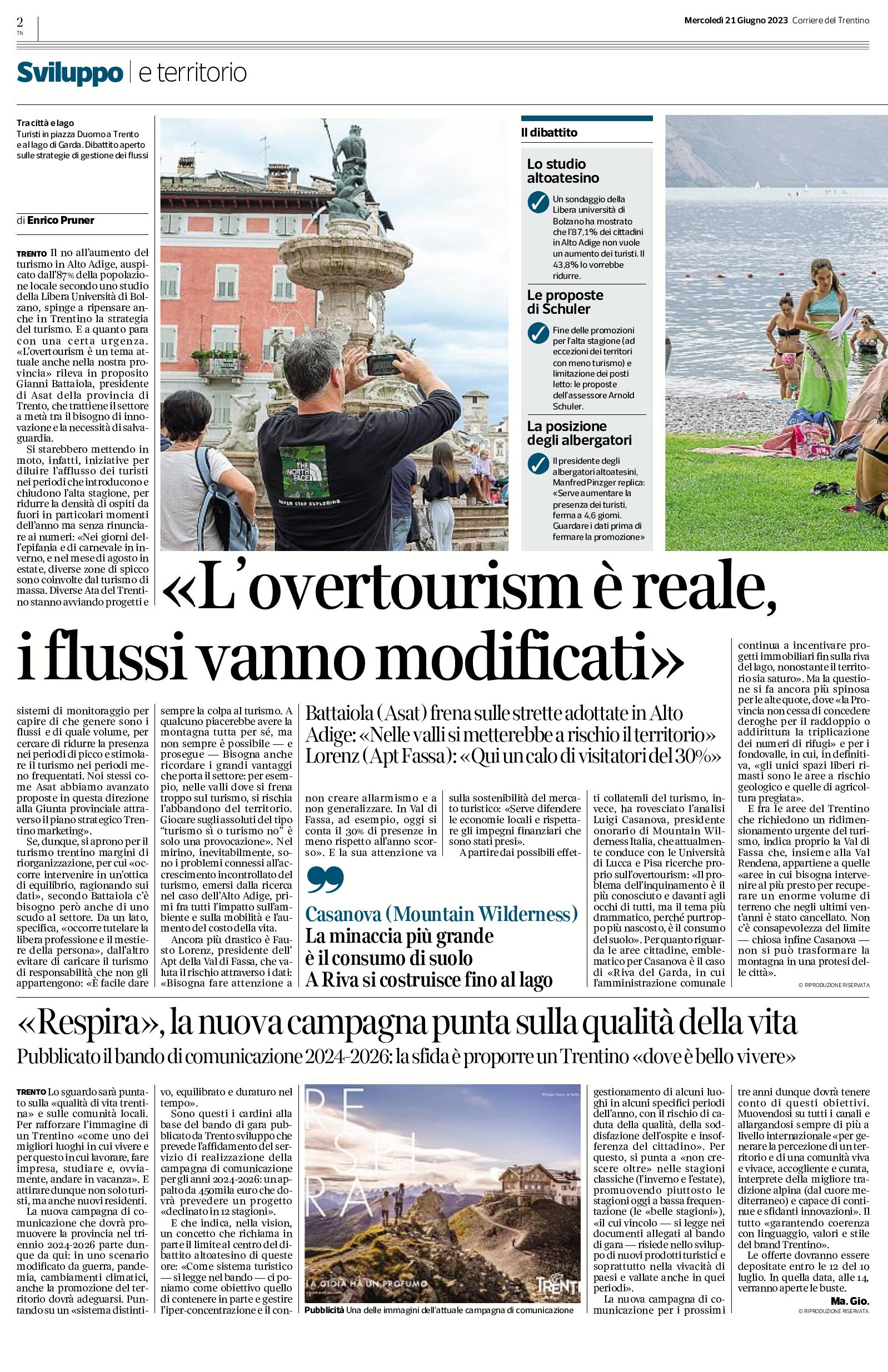 Trentino: l’overtourism è reale, i flussi vanno modificati