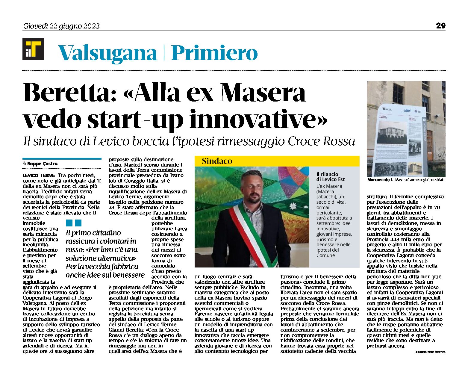 Levico: il sindaco Beretta “alla ex Masera vedo start-up innovative”