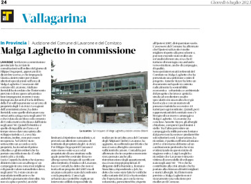 Vallagarina: Malga Laghetto in commissione