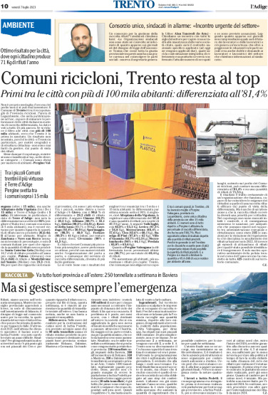 Rifiuti: Comuni ricicloni, Trento resta al top. Dati di Legambiente