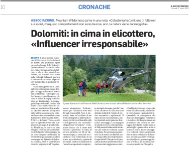 Dolomiti: in cima in elicottero, “influencer irresponsabile”