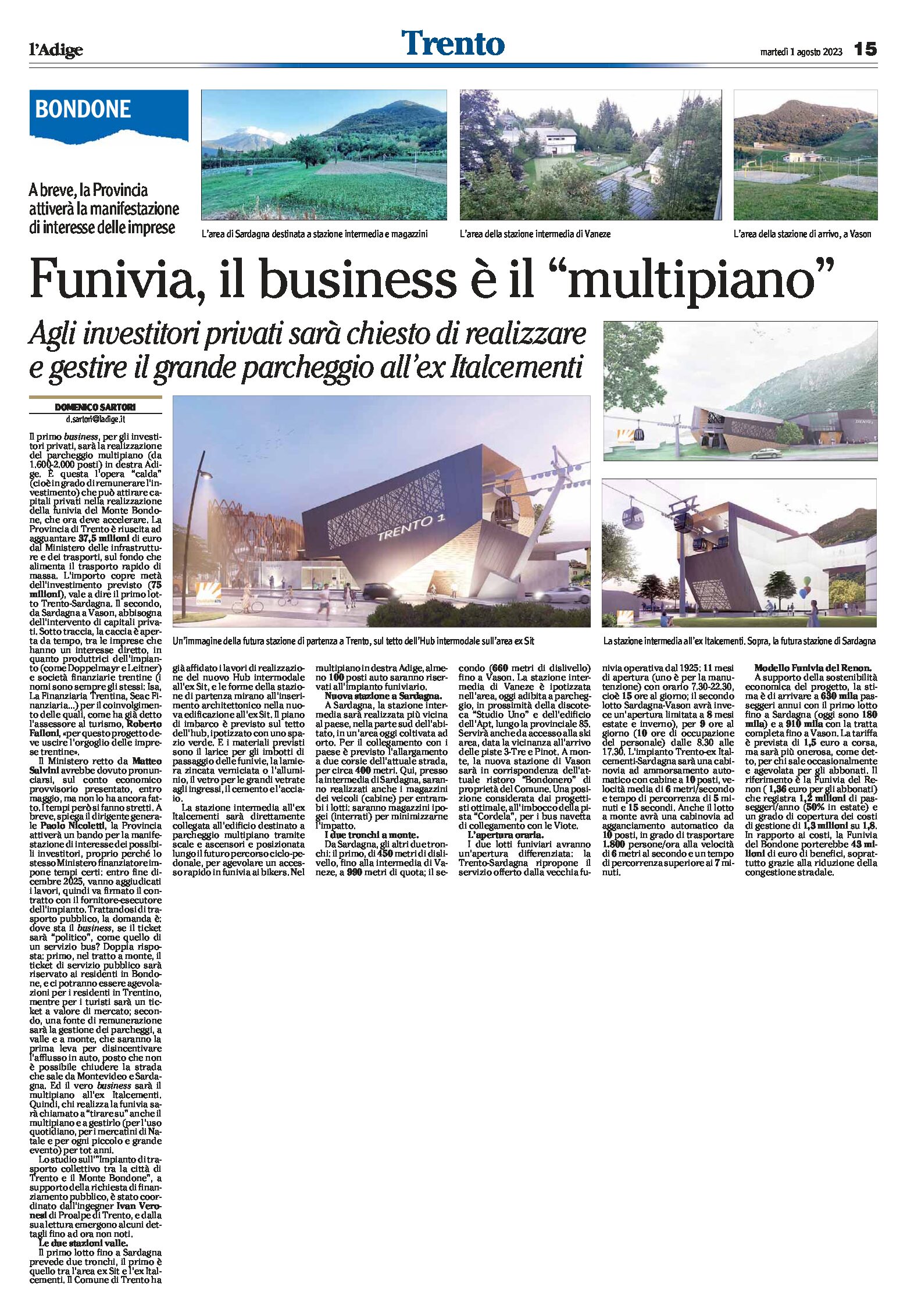 Trento-Bondone: funivia, il business è il parcheggio