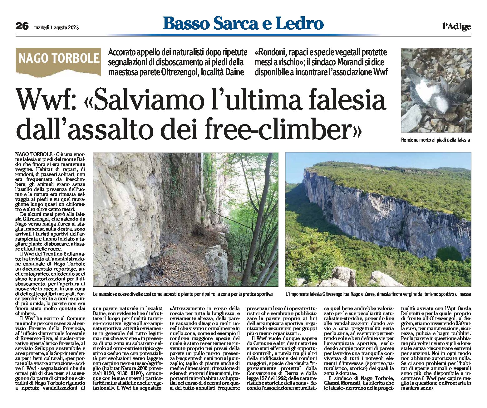 Nago Torbole: Wwf “salviamo l’ultima falesia dall’assalto dei free-climber”