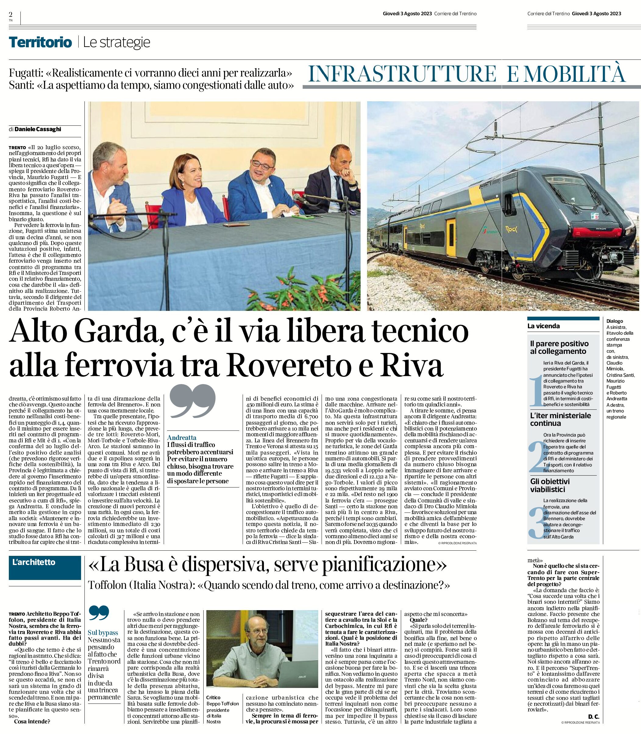 Ferrovia Rovereto-Riva: serve la pianificazione