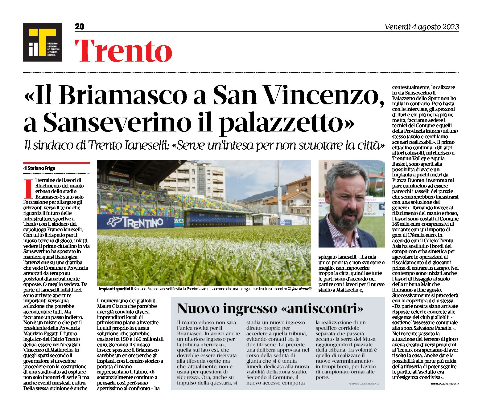 Trento, infrastrutture sportive: Ianeselli “il Briamasco a San Vincenzo, il Palazzetto a Sanseverino”