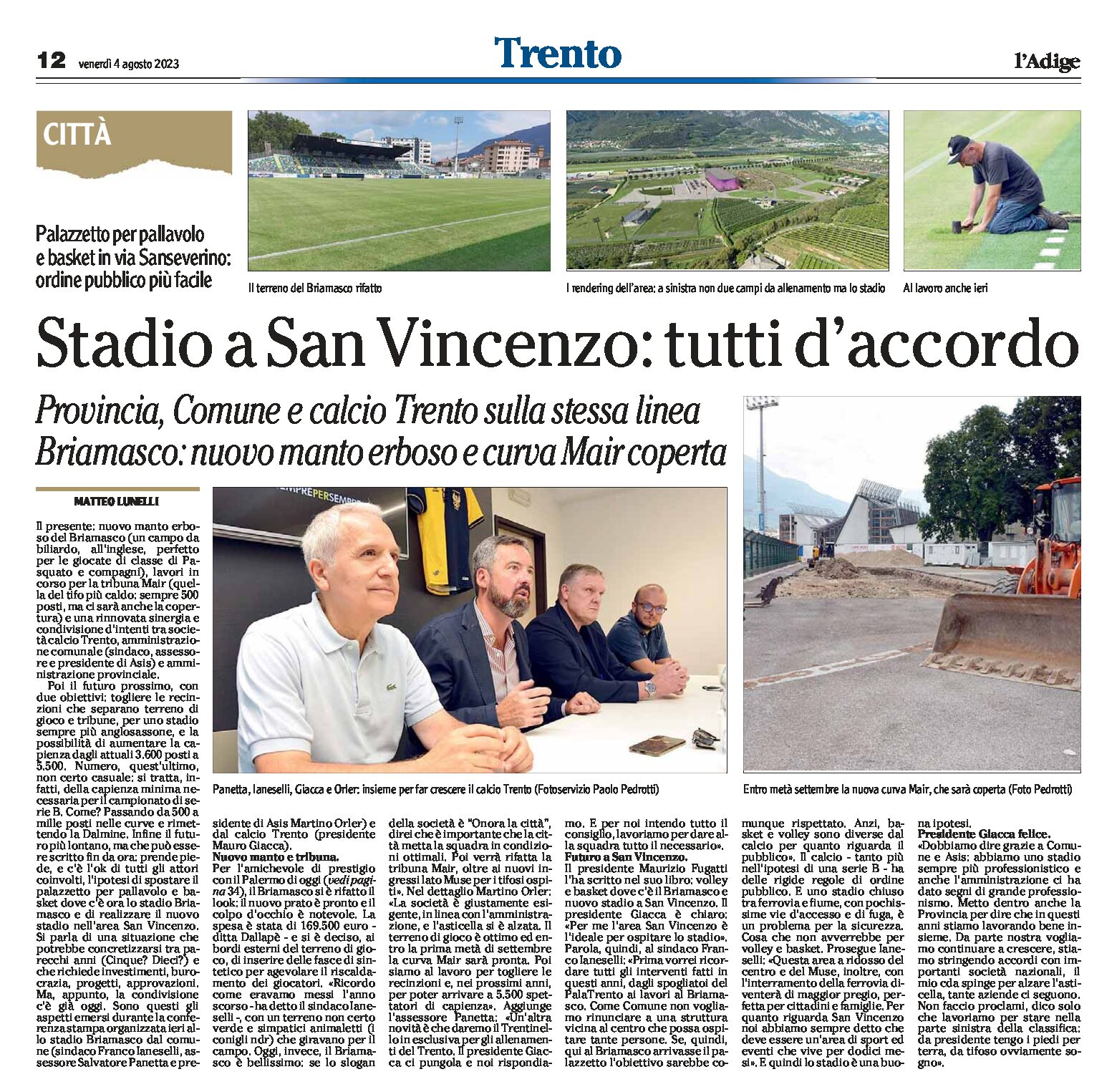 Trento: stadio a San Vincenzo, tutti d’accordo