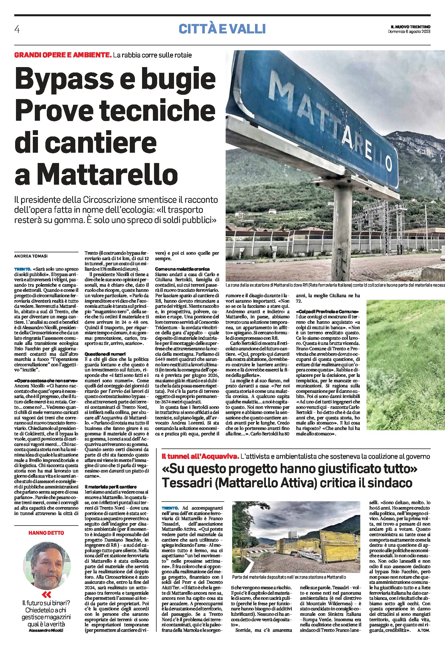 Trento: bypass e bugie, prove tecniche di cantiere a Mattarello. Chiesto lo sbocco più a nord