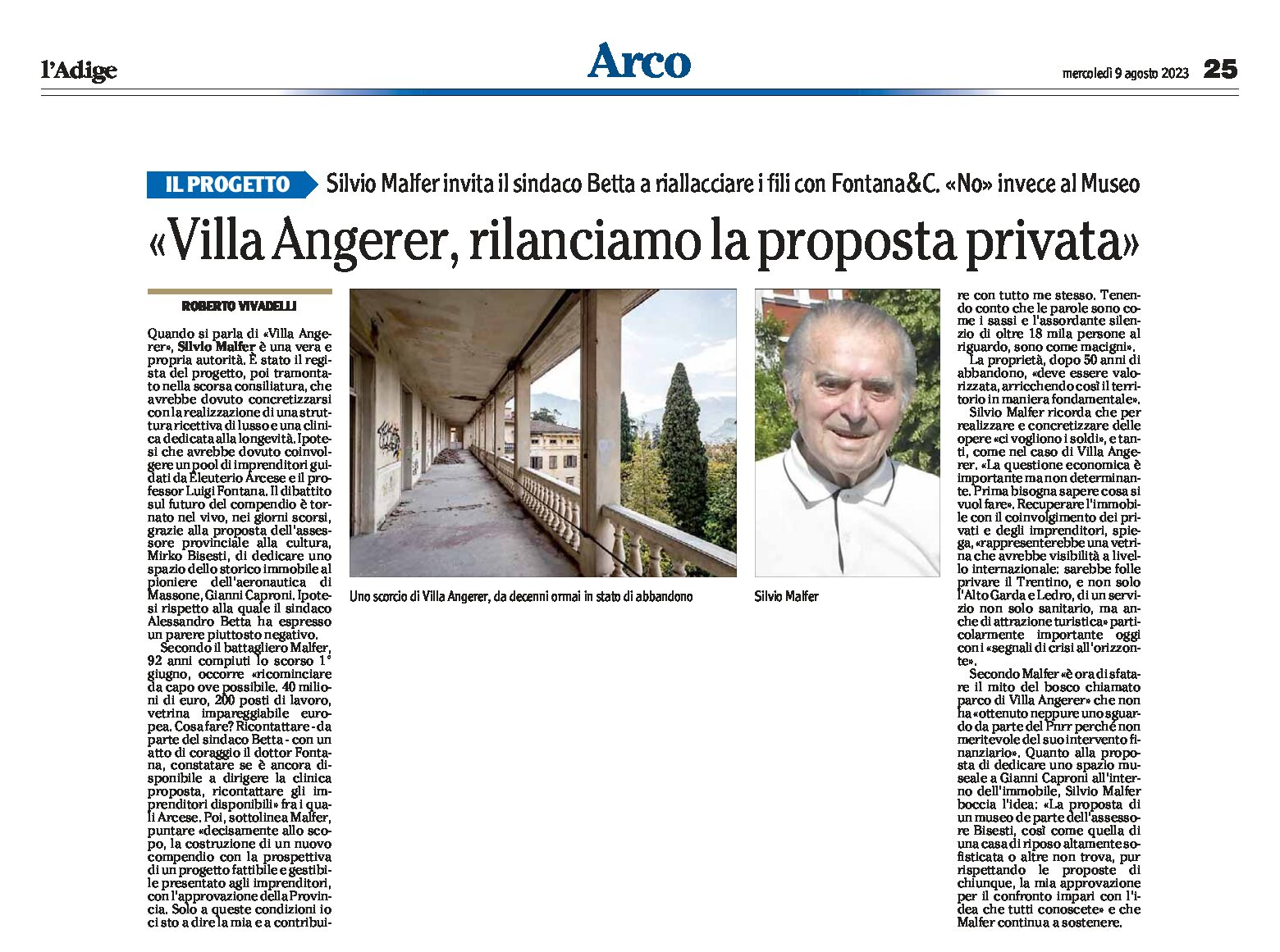 Arco, Villa Angerer: rilanciamo la proposta privata