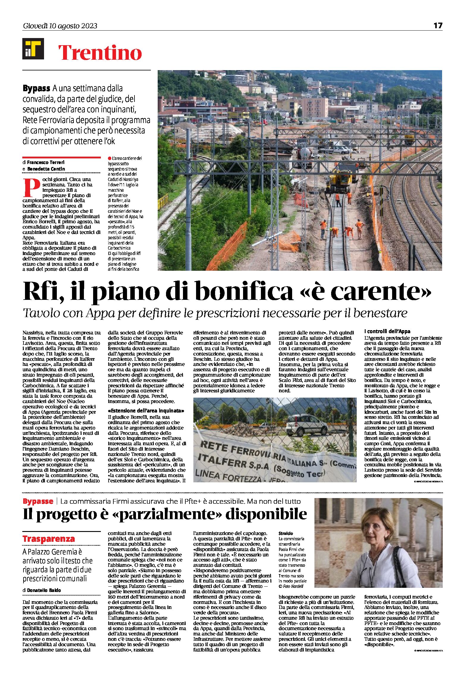 Trento, bypass: Rfi, il piano di bonifica “è carente”