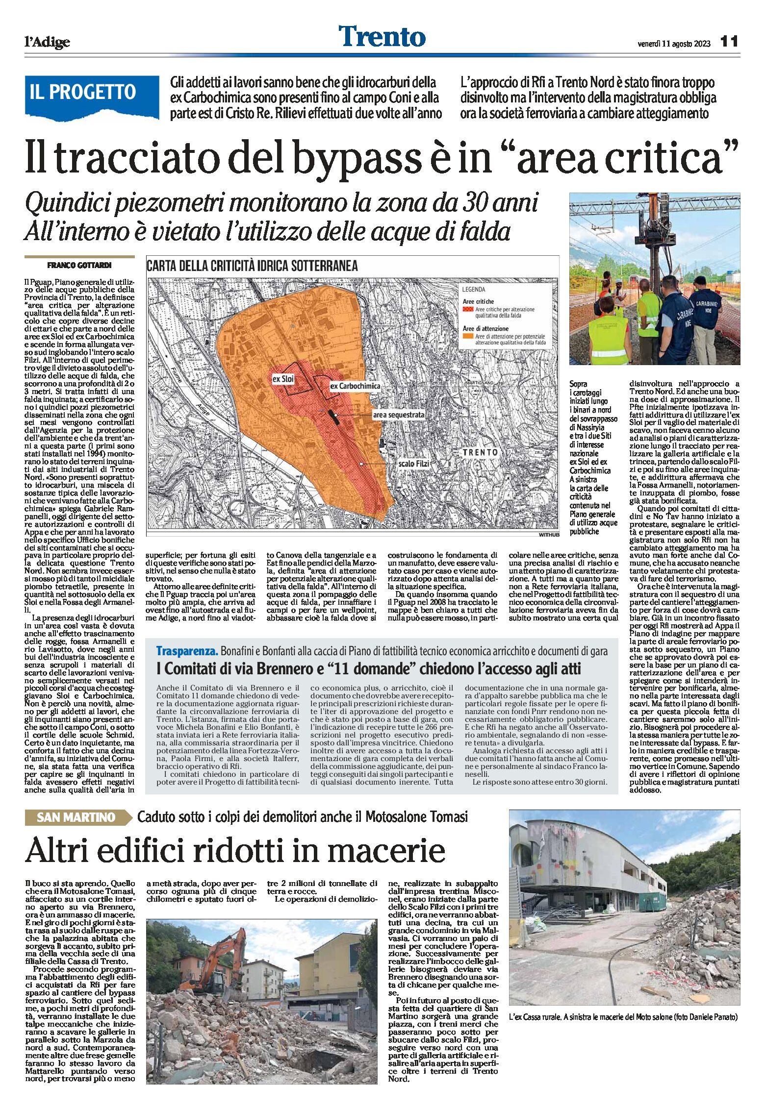Trento: il tracciato del bypass è in “area critica”