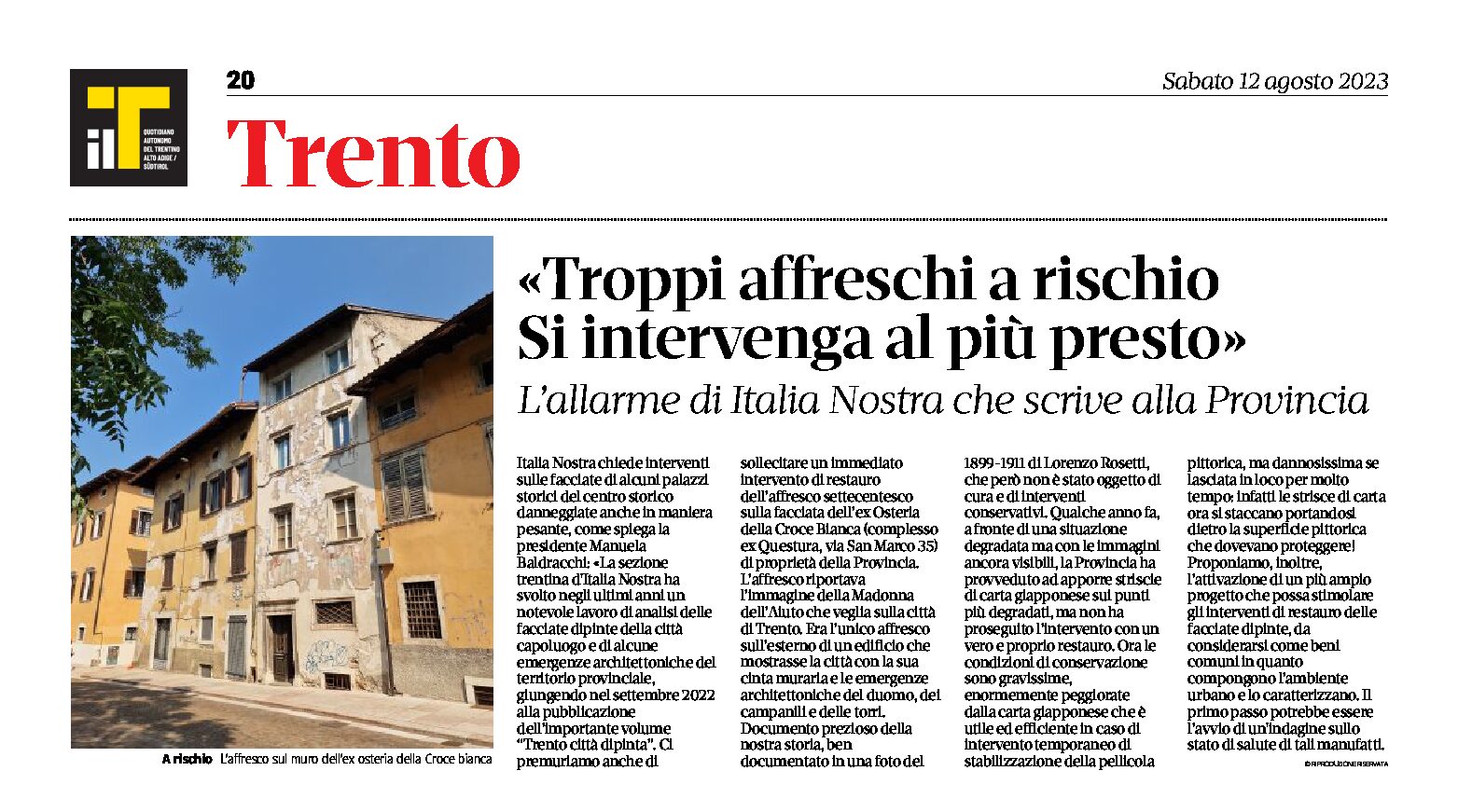 Trento: l’allarme di Italia Nostra “troppi affreschi a rischio, si intervenga al più presto”