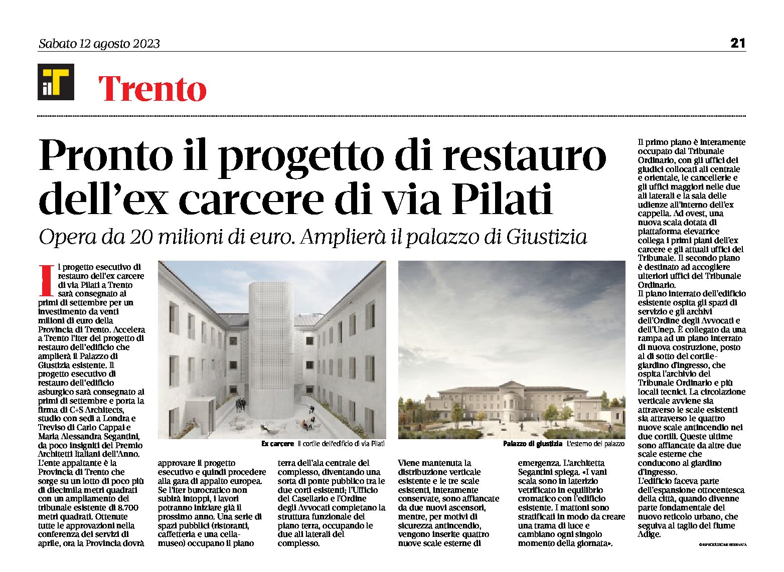 Trento, ex carcere di via Pilati: pronto il progetto di restauro del palazzo di Giustizia