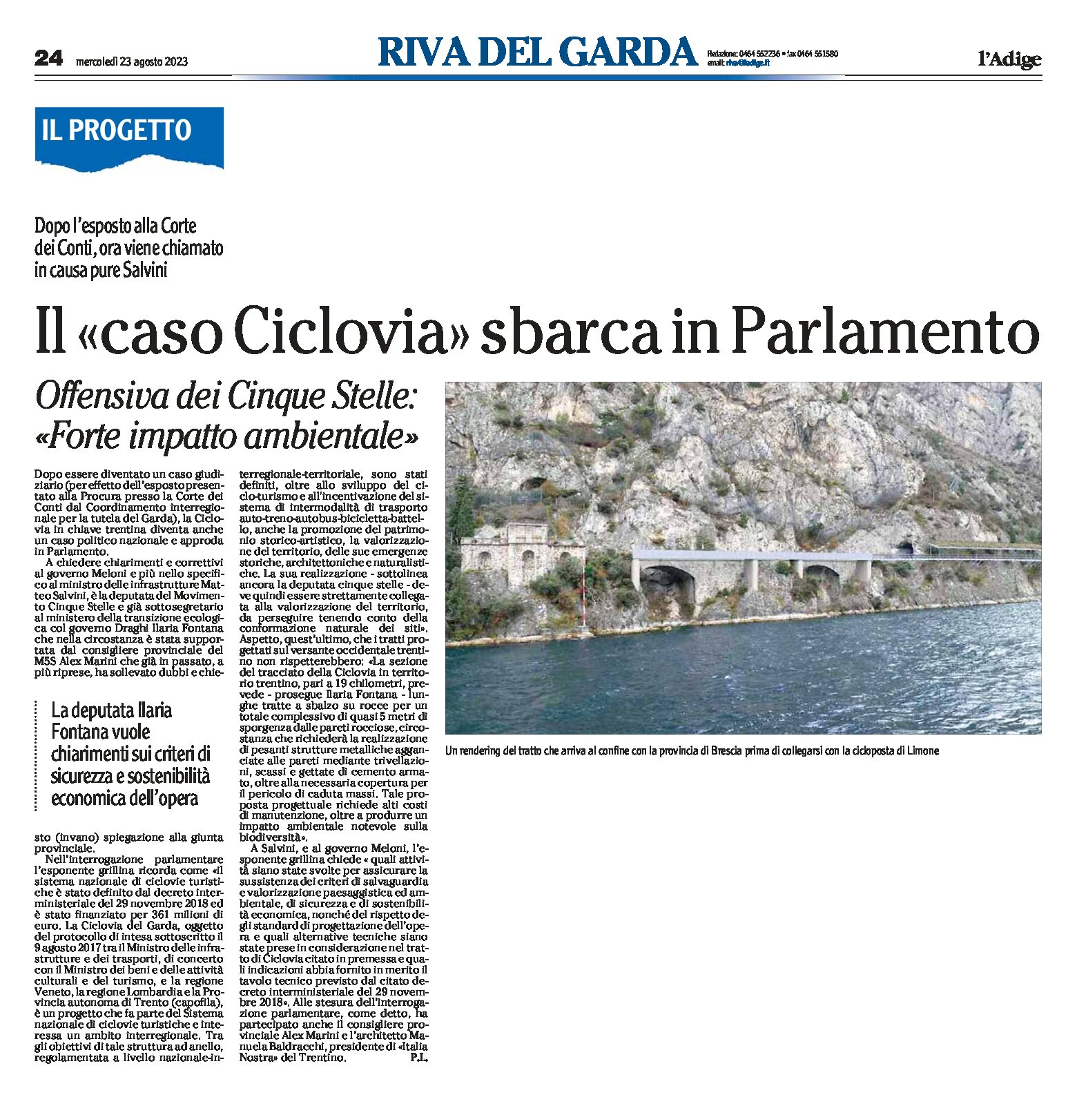 Riva: il “caso Ciclovia” sbarca in Parlamento