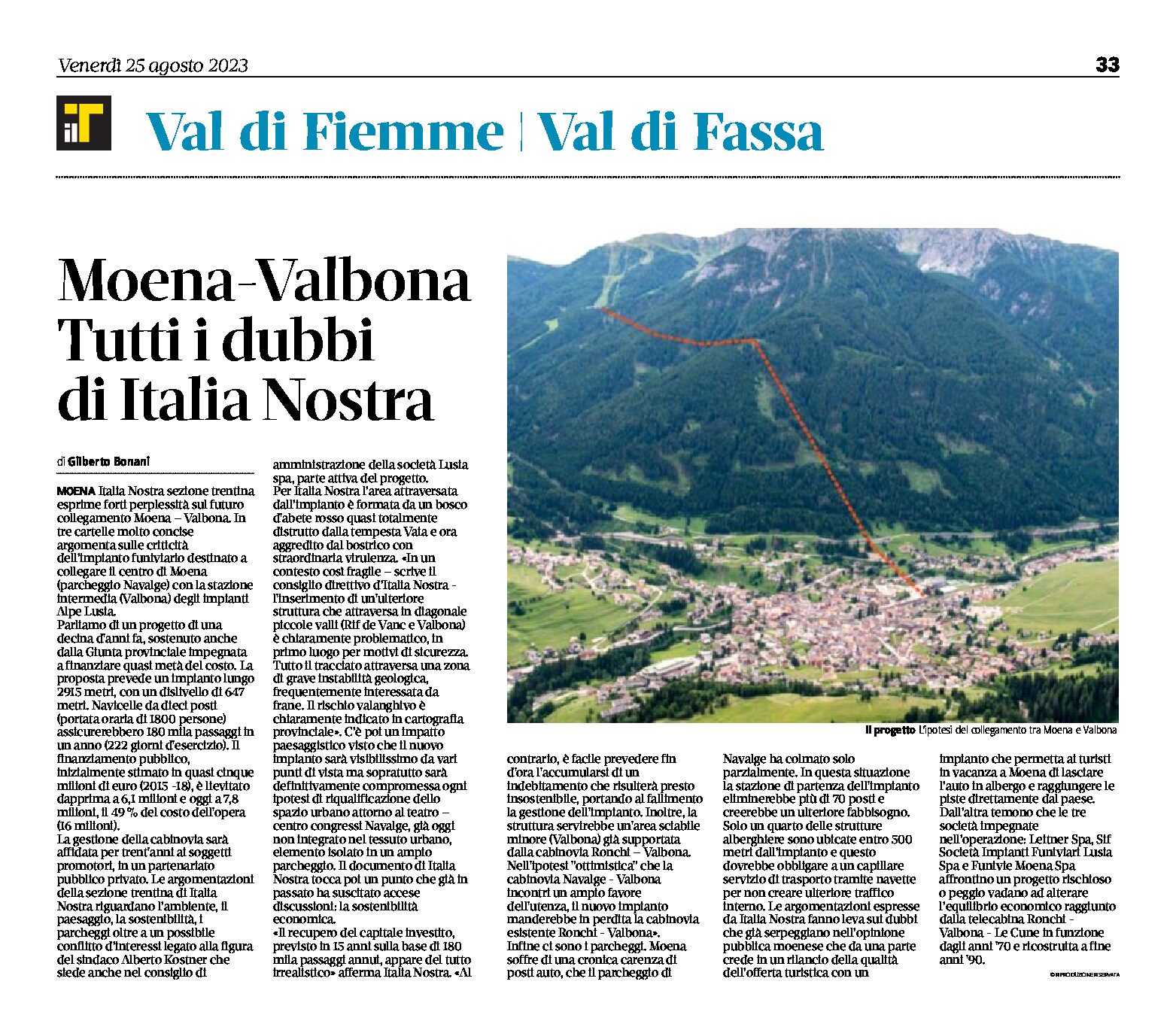 Funivia Moena-Valbona: tutti i dubbi di Italia Nostra