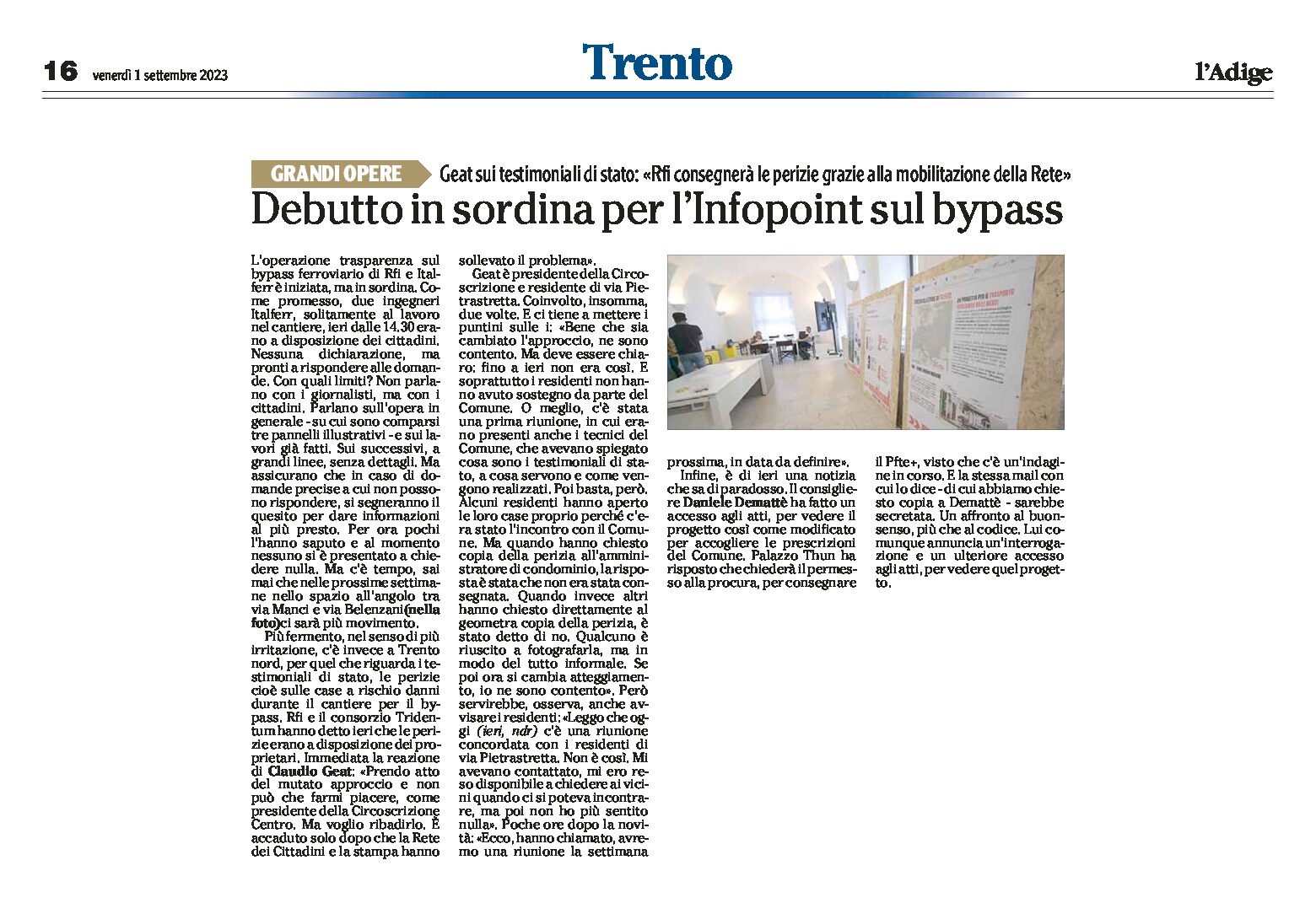 Trento, bypass ferroviario: Infopoint, debutto in sordina