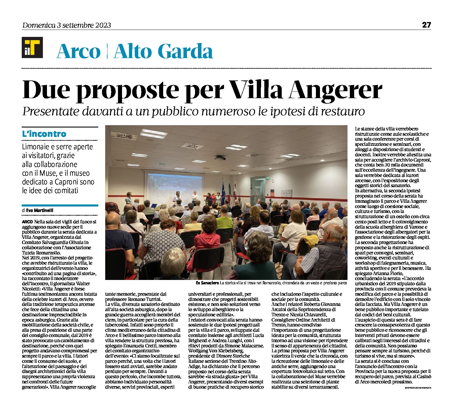 Arco, Romarzollo: Villa Angerer, presentate al pubblico due proposte