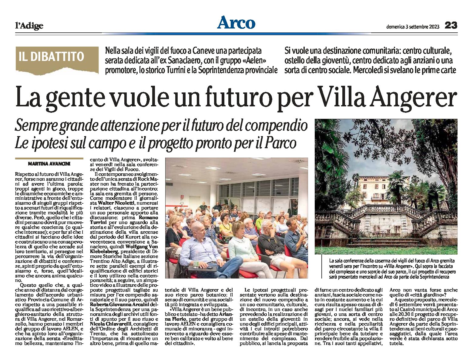 Arco, Caneve: serata per il futuro di Villa Angerer