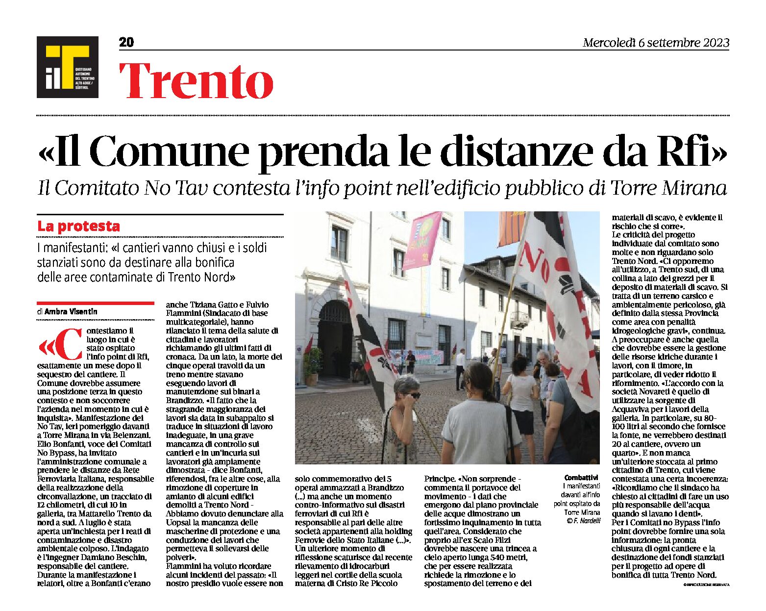 Trento, bypass: “il Comune prenda le distanze da Rfi”. Il Comitato No Tav contesta l’info point