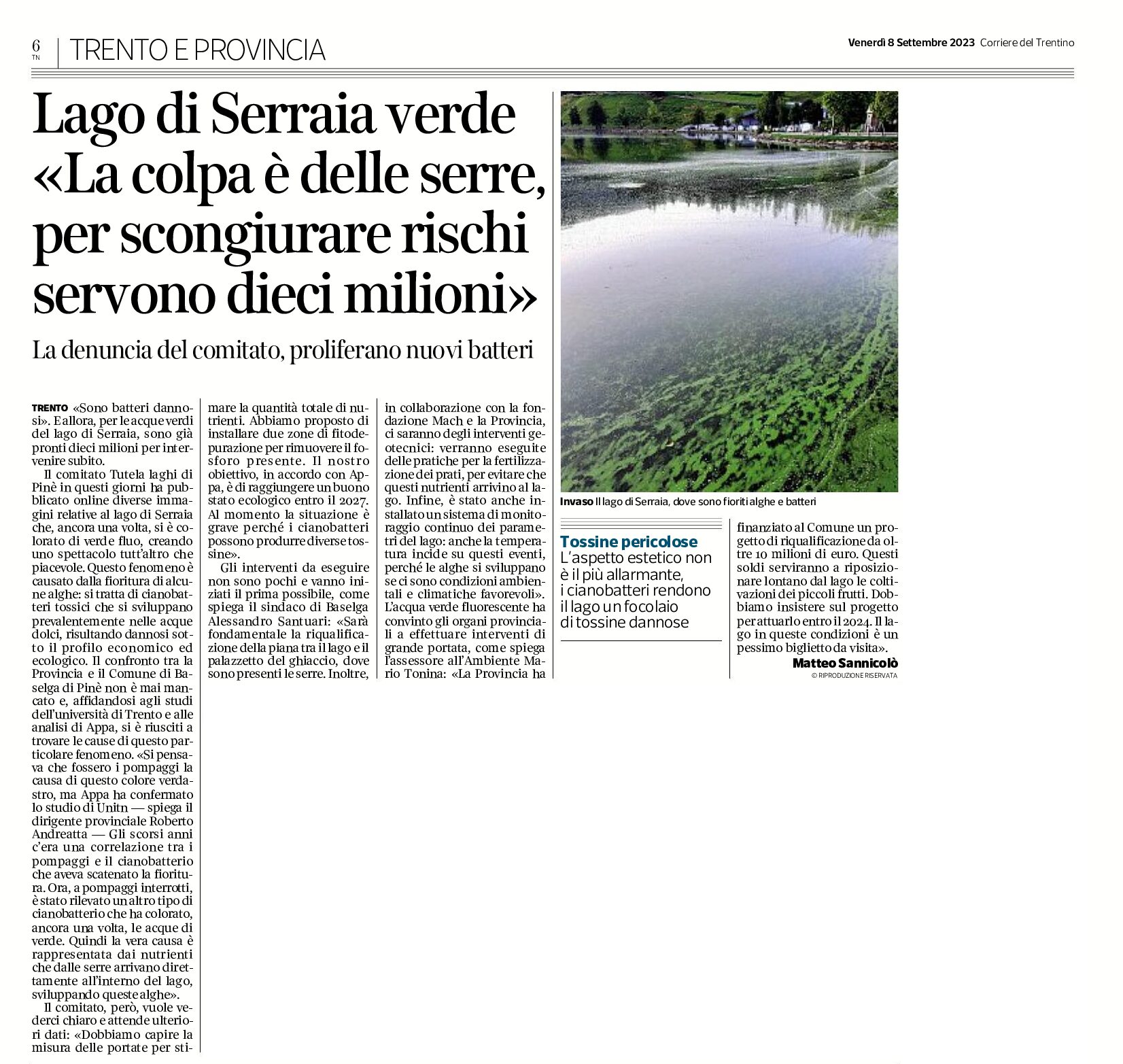 Lago di Serraia: verde “la colpa è delle serre”. Proliferano nuovi batteri