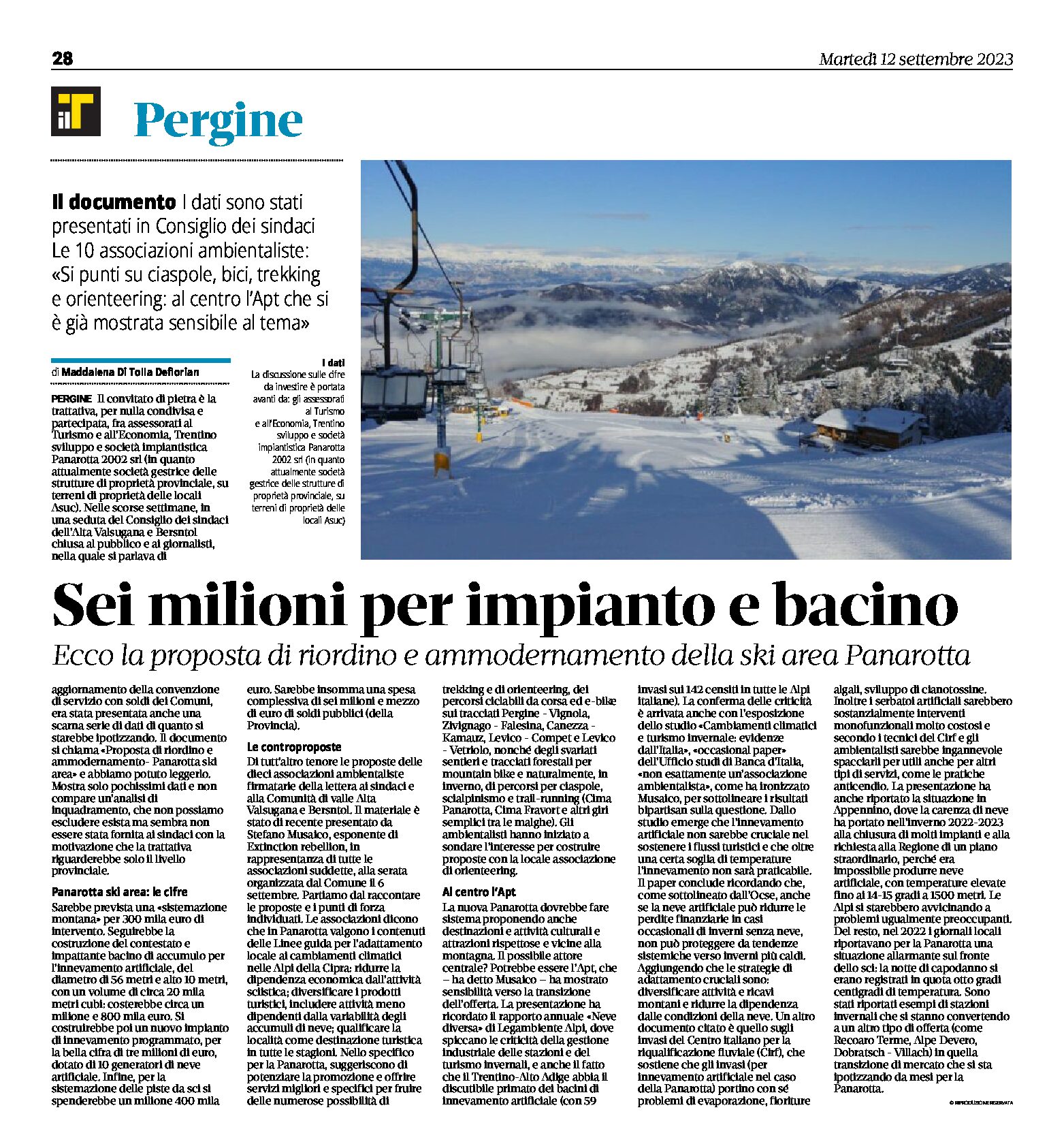 Ski area Panarotta: sei milioni per impianto e bacino