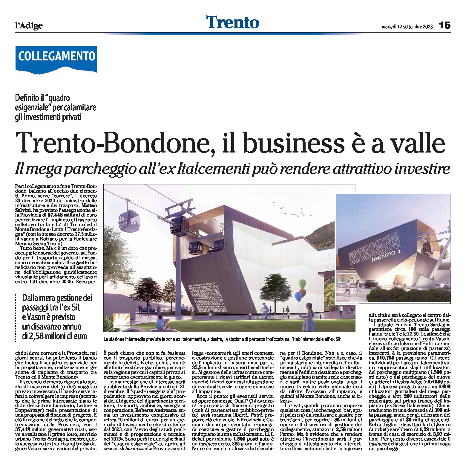 Funivia Trento e Bondone: il business è a valle. Il mega parcheggio all’ex Italcementi può rendere attrattivo investire