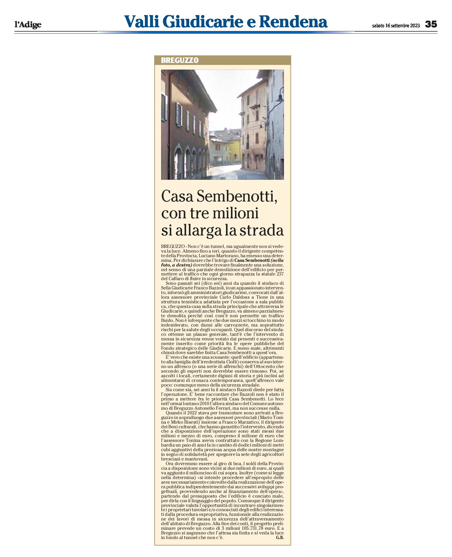Breguzzo: Casa Sembenotti, con tre milioni si allarga la statale 237 del Caffaro