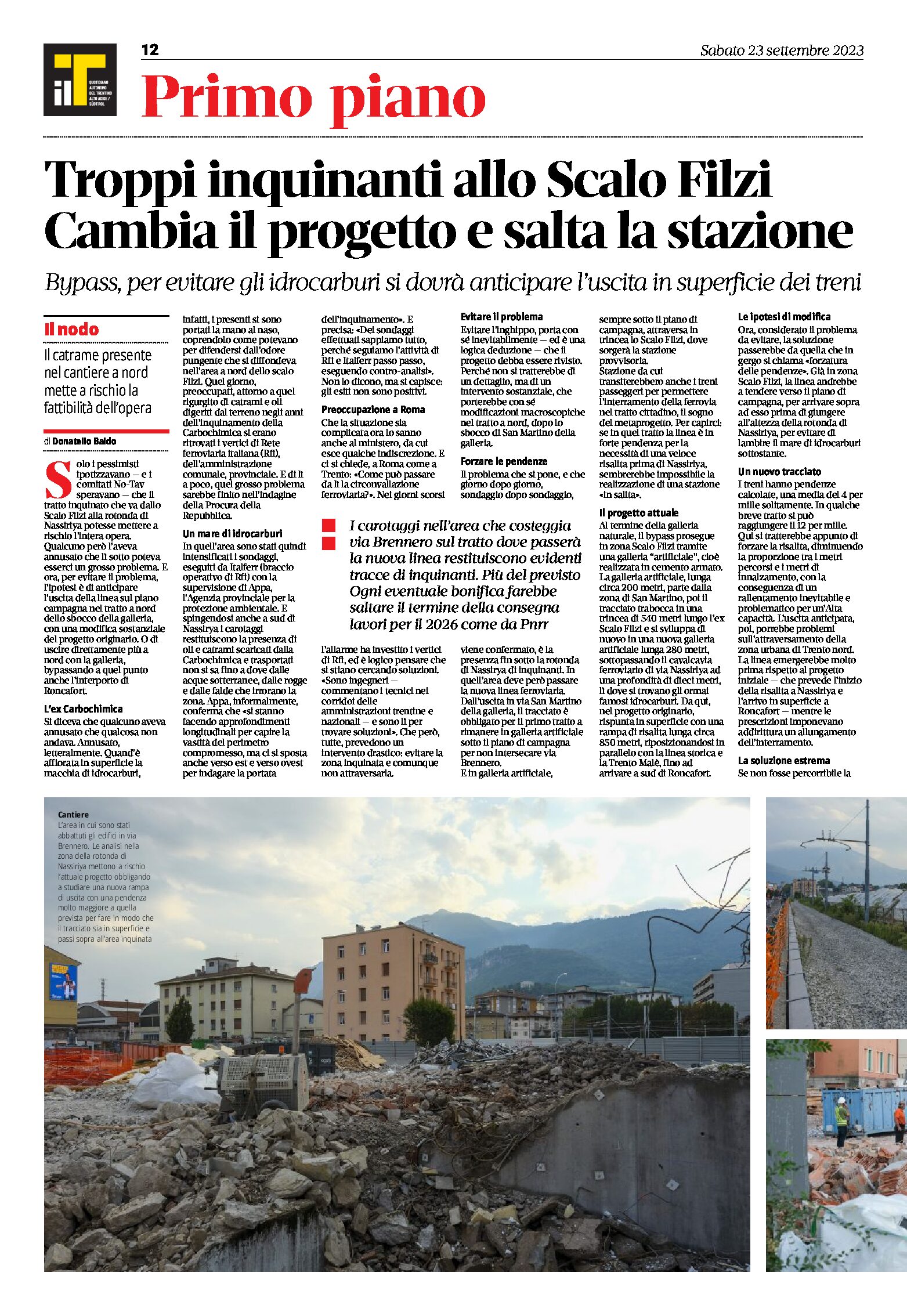 Trento, bypass: troppi inquinanti allo Scalo Filzi. Cambia il progetto e salta la stazione