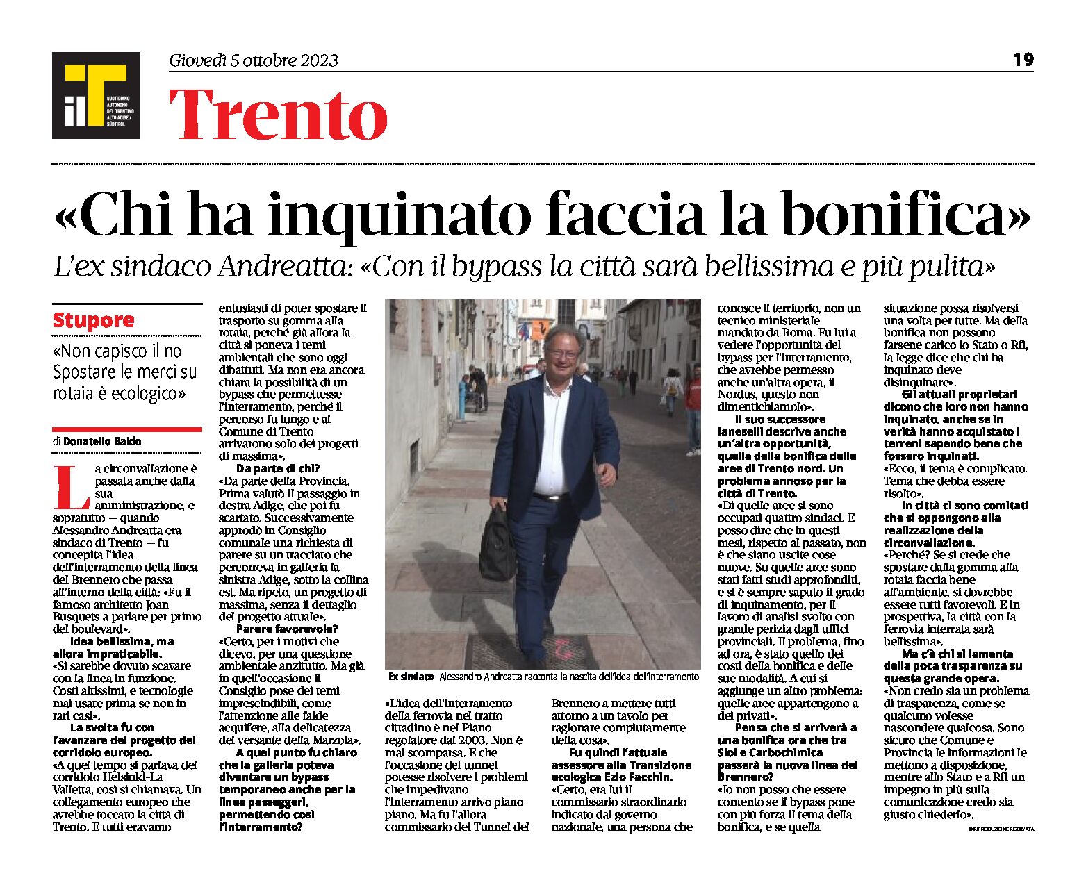Trento, bypass ferroviario: “chi ha inquinato faccia la bonifica” intervista all’ex sindaco Andreatta