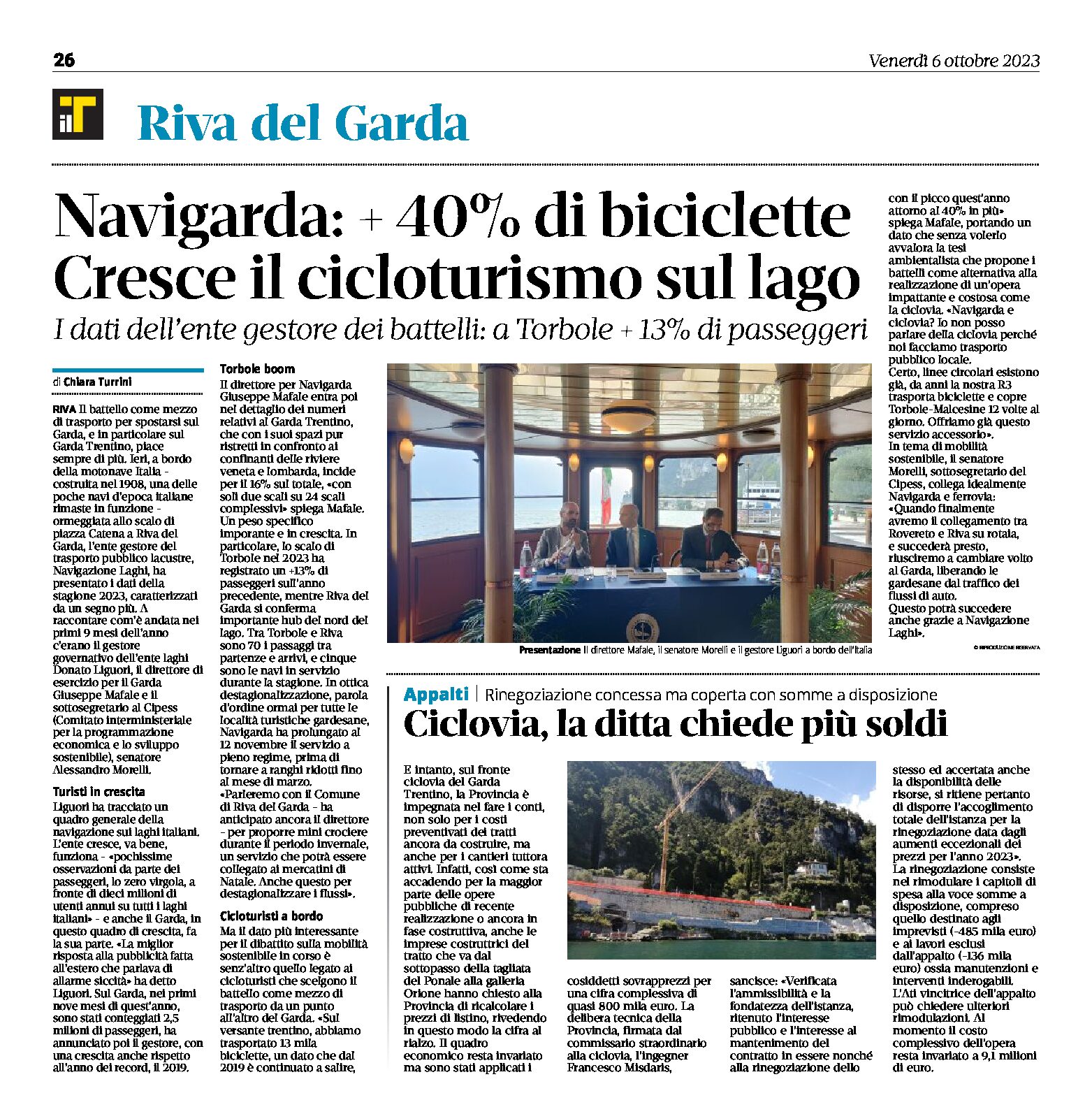 Riva, Navigarda: + 40% di biciclette. Cresce il cicloturismo sul lago