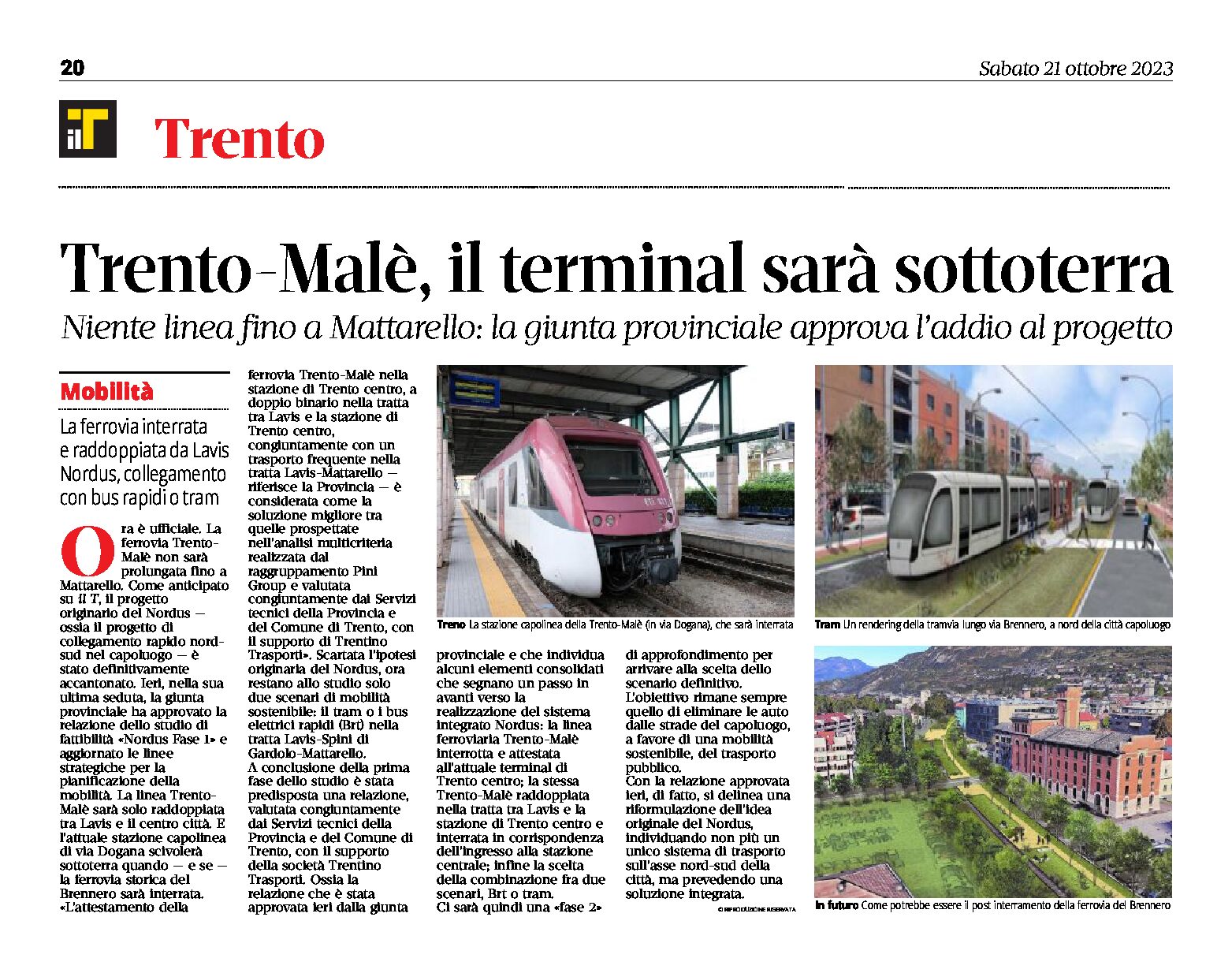 Trento-Malè: il terminal sarà sottoterra. Niente linea fino a Mattarello